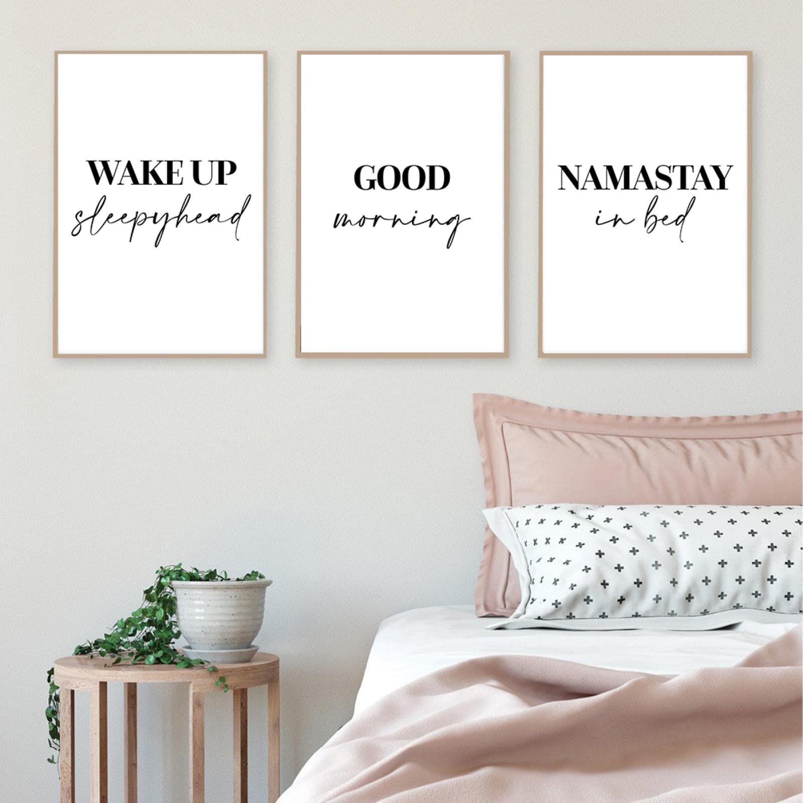 Dormitorio Texto Impresiones de pared Wake up Sleepyhead Good Morning Snuggle Up Cita Lienzo Pintura Decoración nórdica Póster Imágenes 60x90cm-3Piezas sin marco
