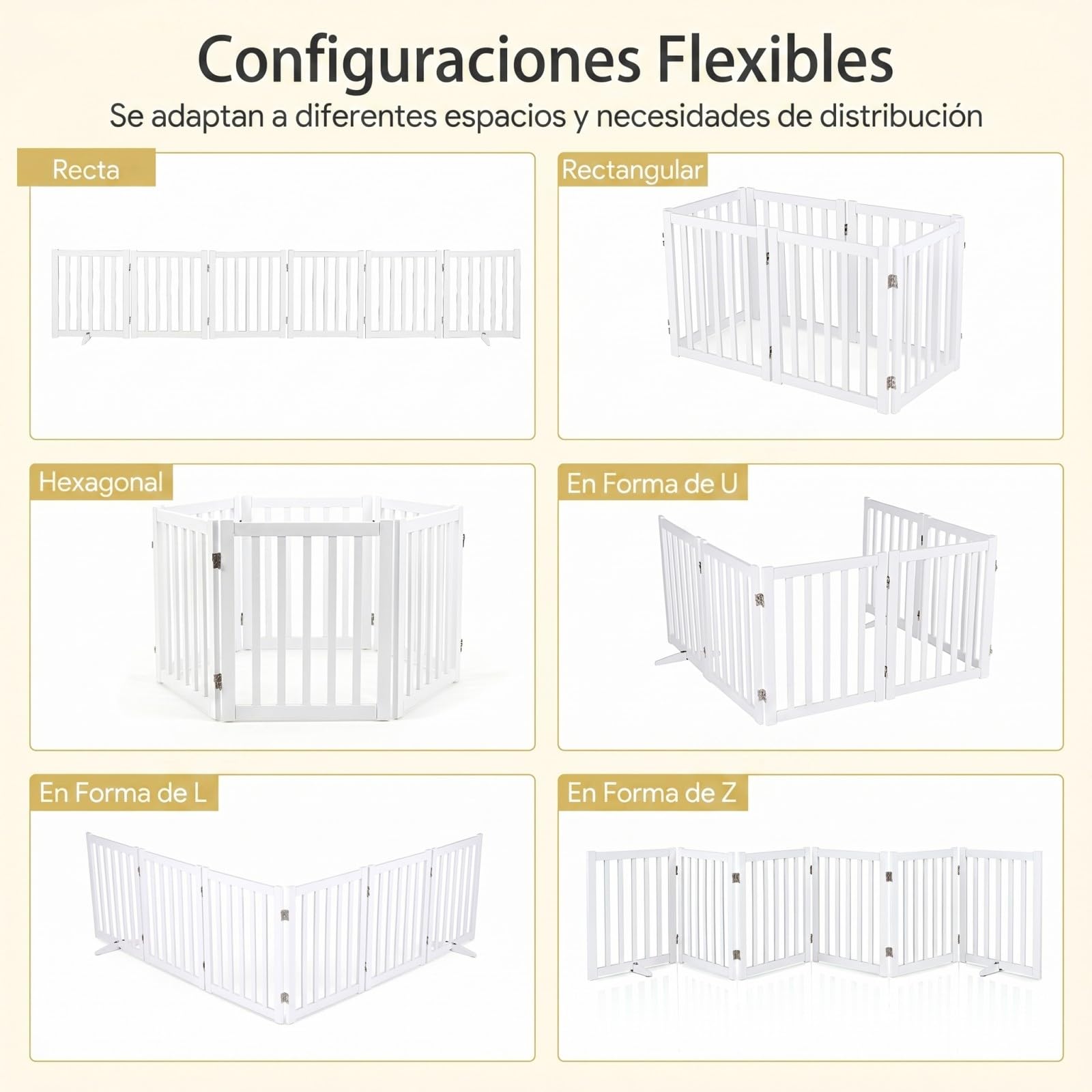 COSTWAY Barrera de Seguridad para Perros Plegable, Puerta para Perros de 6 Paneles de Madera con Patas de Apoyo, sin Montaje, Vallas de Seguridad para Interior Escaleras Pasillo, 306 x 61 cm
