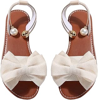WDIRARA Women's Bow Flat Sandals Metallic Ankle Strap Open Toe Slide Sandal
