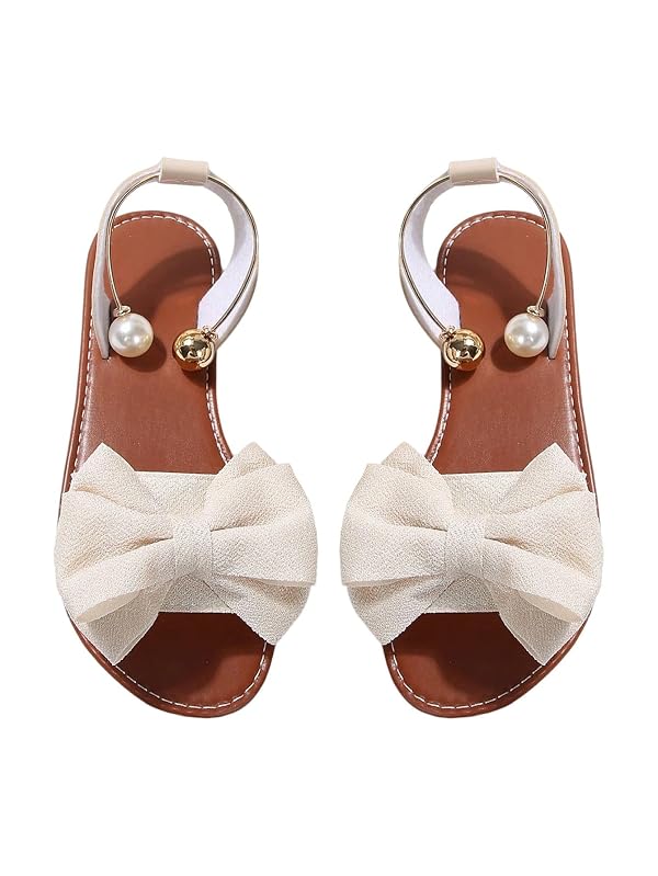 WDIRARA Women's Bow Flat Sandals Metallic Ankle Strap Open Toe Slide Sandal by WDIRARA - Used condition - US$22.96