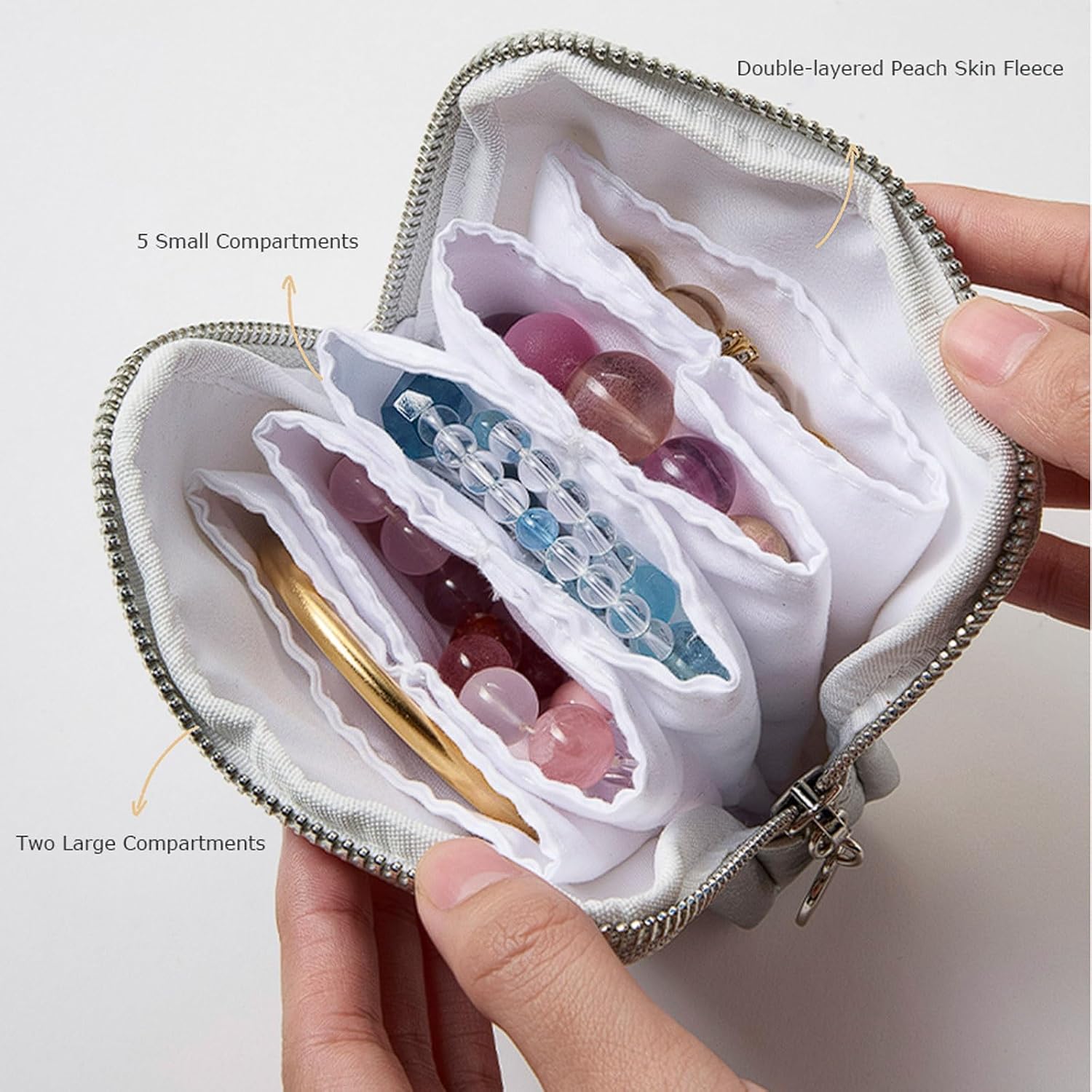 Leather Jewelry Bag, Multifunctional Eco-Friendly PU Organizer with 7 Compartments for Bracelets, Necklaces(Black)