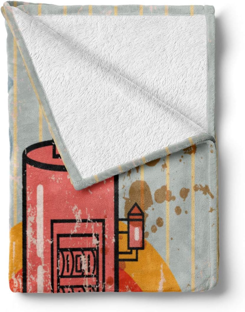 Lunarable Route 66 Throw Blanket, Grunge Retro Gas Station Sign Vintage Destinations Poster Old Graphic Print, Flannel Fleece Accent Piece Soft Couch Cover for Adults, 50" x 70", Multicolor