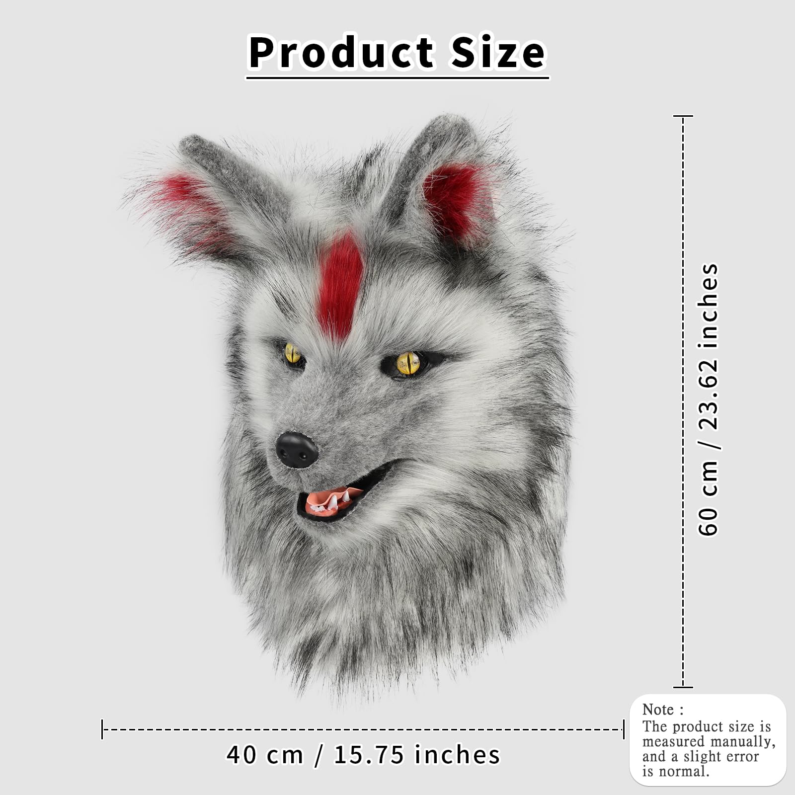 PPFINE Animal Faux Fur Wolf Dog Furry Full Head Mask Cosplay Costume Accessories for Halloween Party, Darkgray - Image 3
