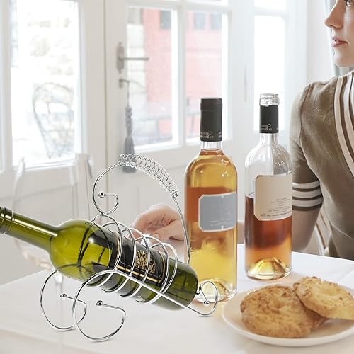 Miniatura 8 de BESTonZON Estante de metal para botellas de vino, soporte individual para encimera, soporte para botellas de vino, decoración de cocina (plateado)