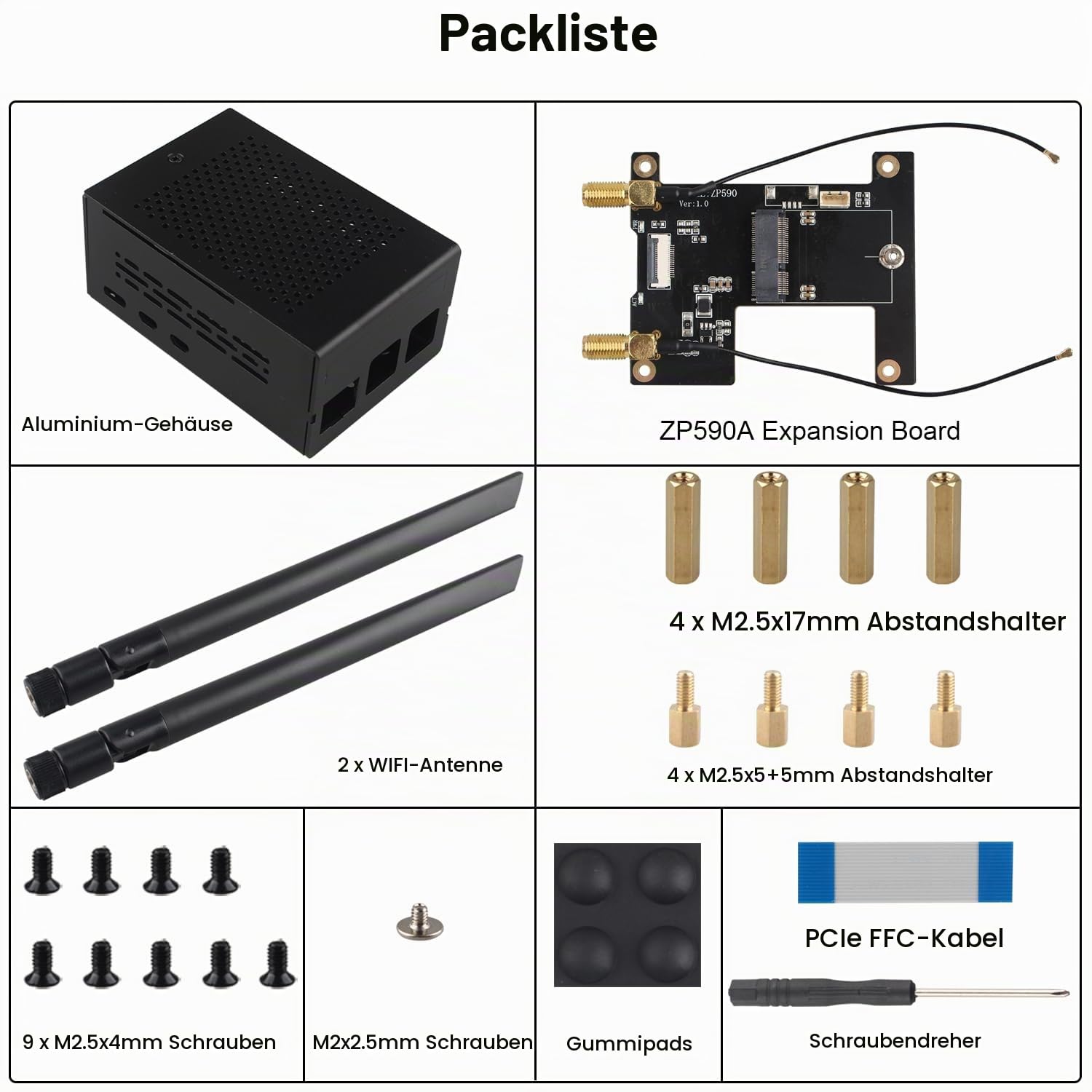 ZDE ZP590A PCIe to WiFi7 6 6E 5 HAT Expansion Board WiFi 7 Adapter with Aluminum Case ZC501 PCIe Peripheral Board for Raspberry Pi 5 2GB 4GB 8GB 16GB