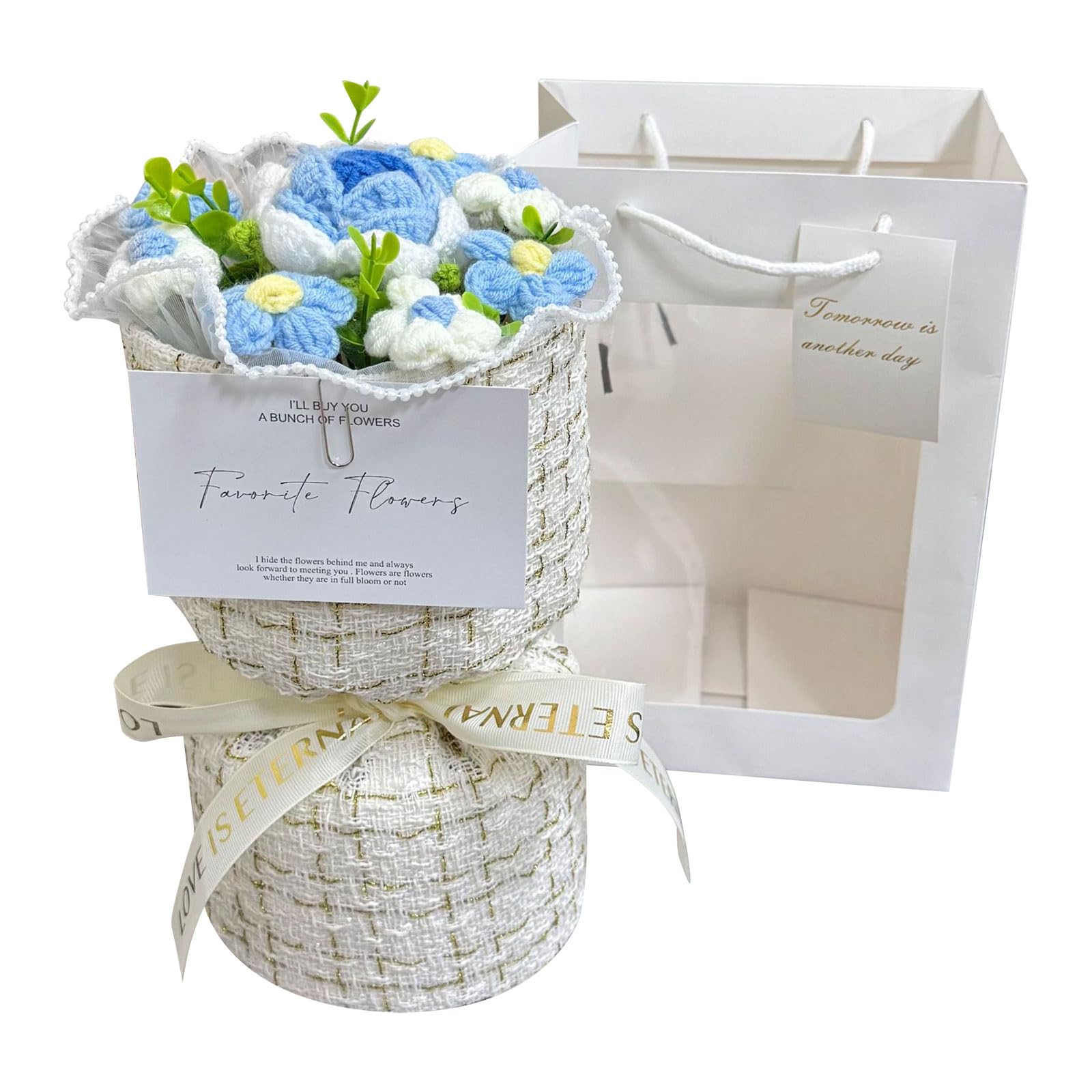 Kaeltsyn Crochet Colorful Flowers Bouquets Handcrafted Floral Wedding Decoration Home Accent Gift Crochet Flower Arrangement