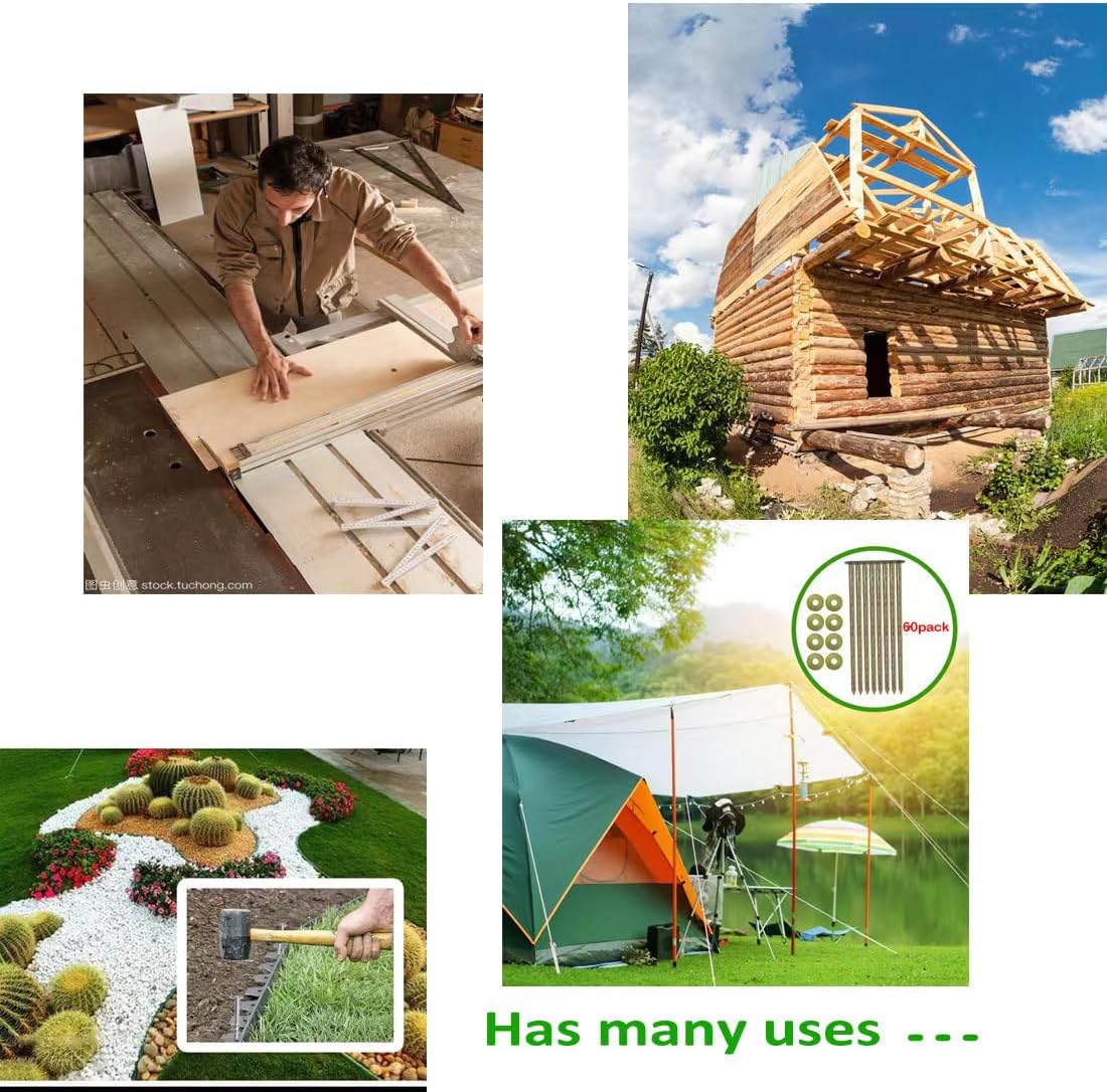 60 Count 8in Landscape Anchoring Stakes Artificial Turf Stakes Synthetic Grass Landscape High Temperature Quenching Used for Garden Lawn Yard,Paver Edging,Weed Barrier,Artificial Turf