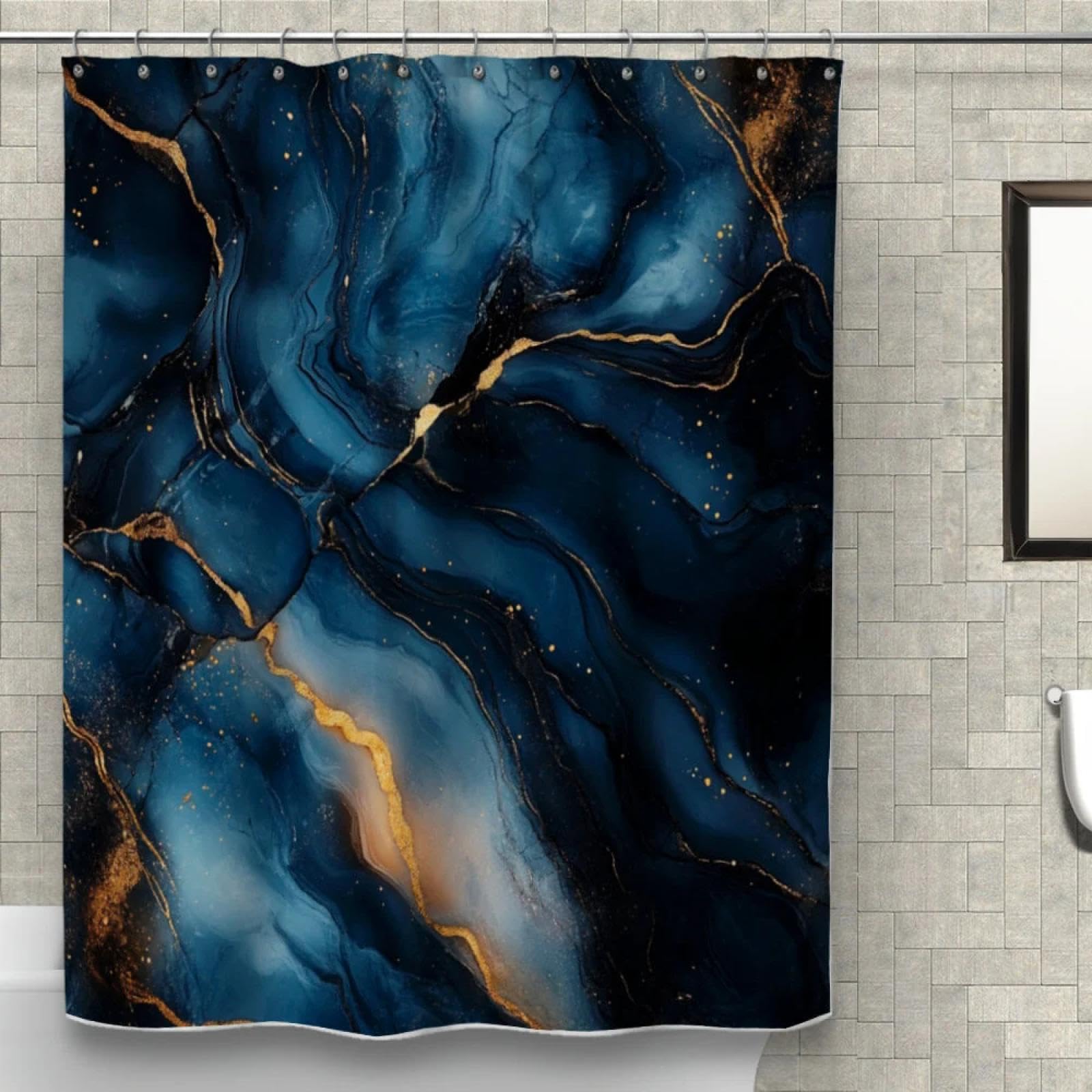 Rideau de douche bleu marine effet marbre luxueux chic