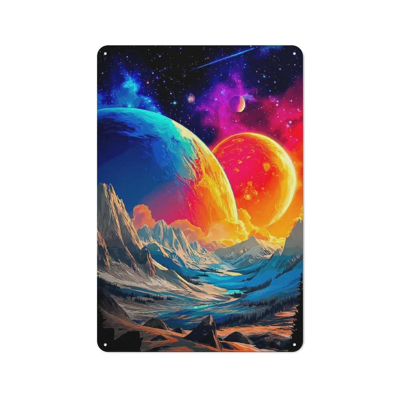 Junmoney Colorful Fantasy Galaxy Landscape Tin Wall Plaque 30X20cm With For Guest Room Or Hallway, For Hallway Wall Decor Fans