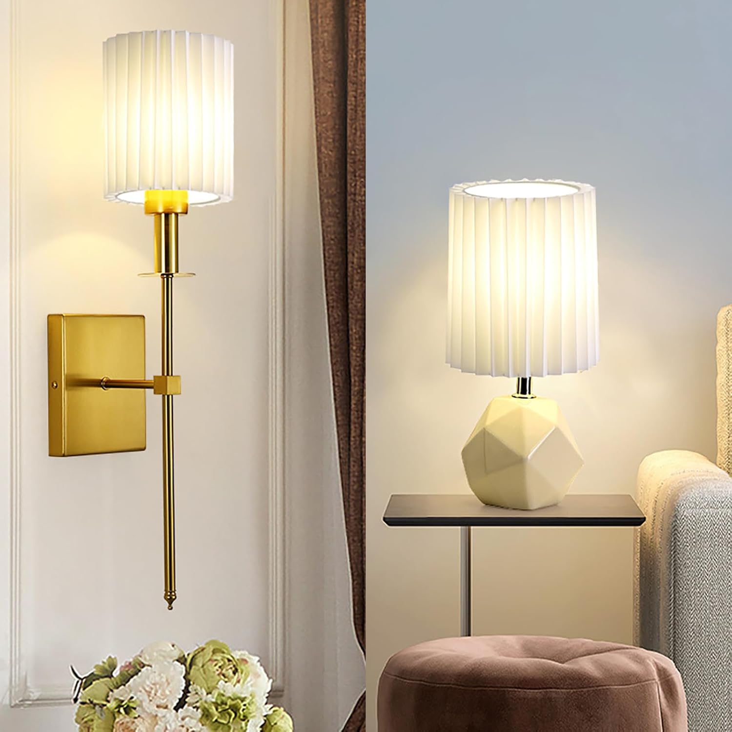Cloth Lamp Shade Small Lamp Shades White Barrel Lamp Shade Pleated Lamp Shade Linen Round Lampshades for Table Lamps Floor Lamps (White)