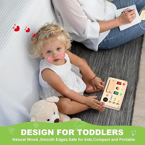 Vista 6 de Tablero de actividades Montessori para niños pequeños, interruptor de luz LED, tablero de actividad, tablero sensorial de pared, tablero de madera