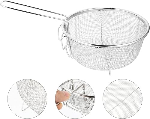 Miniatura 9 de DOITOOL Cesta de acero inoxidable para freír cesta redonda de malla de alambre con mango plegable para freír cocina