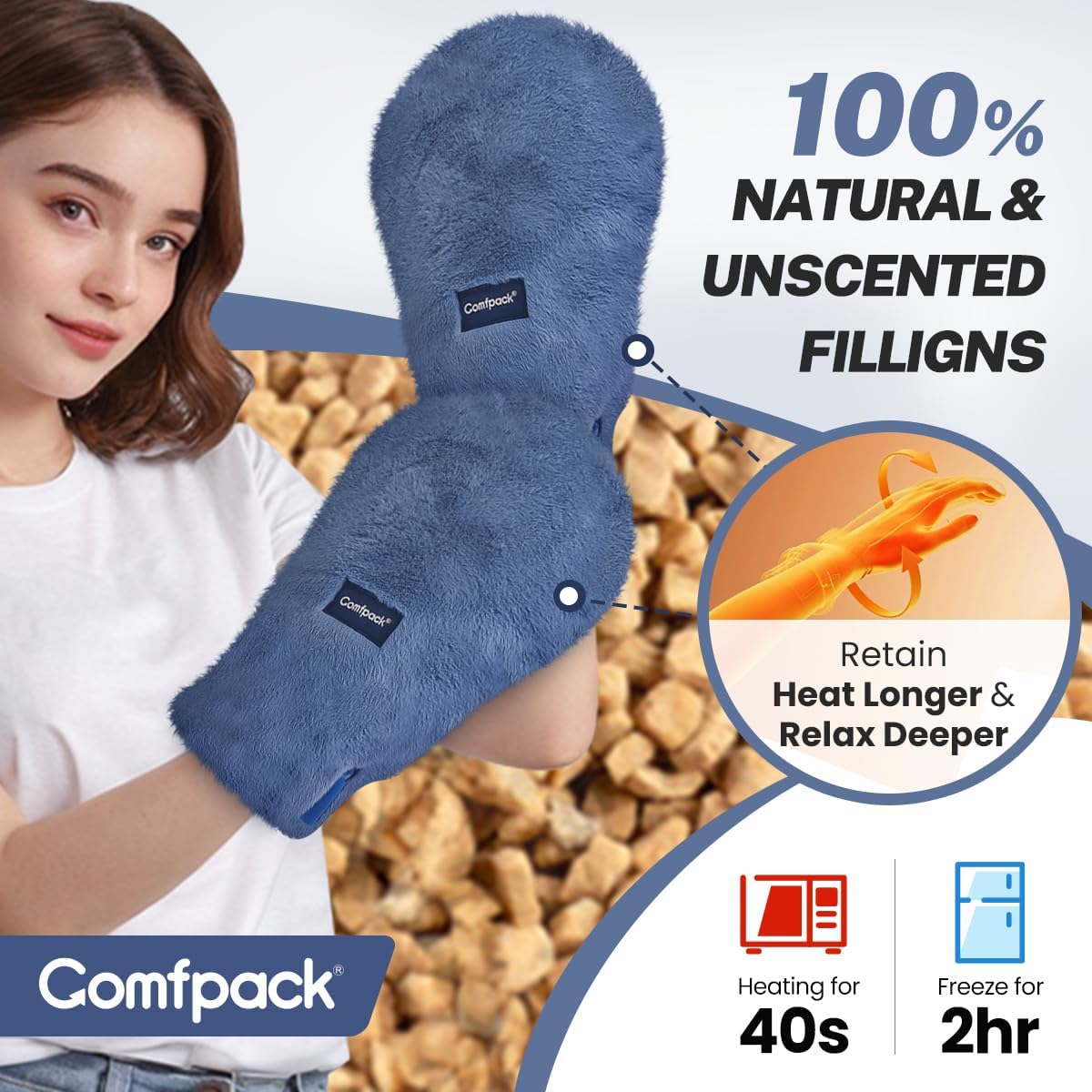 Comfpack Guantes térmicos para microondas para artritis, guantes de calefacción para manos y dedos, calentador de manos para terapia de calor para aliviar la artritis, túnel carpiano, inflamación,