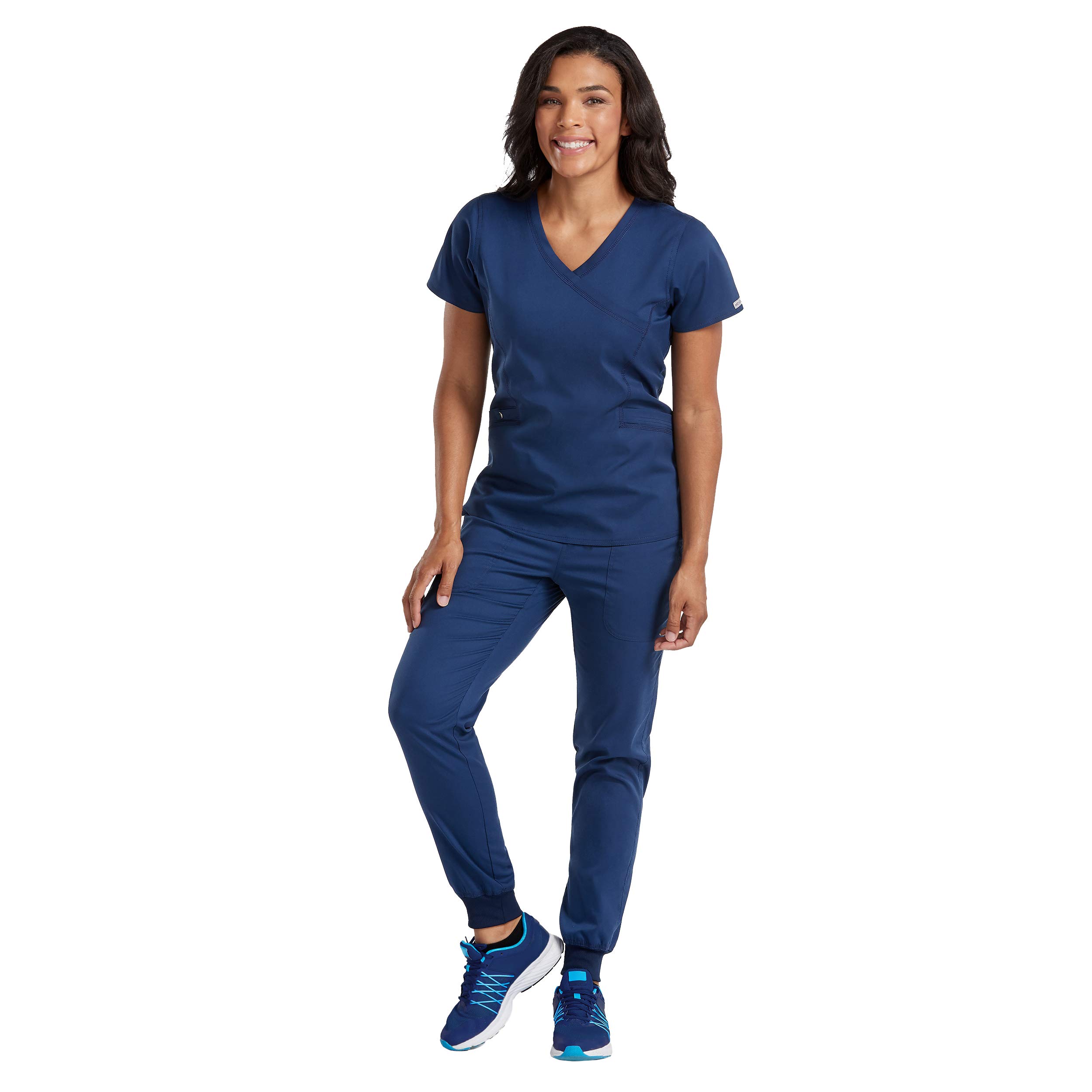 Med Couture New Touch Women's Mock Wrap Scrub Top & Jogger Yoga Pant Set [XS - 3XL]