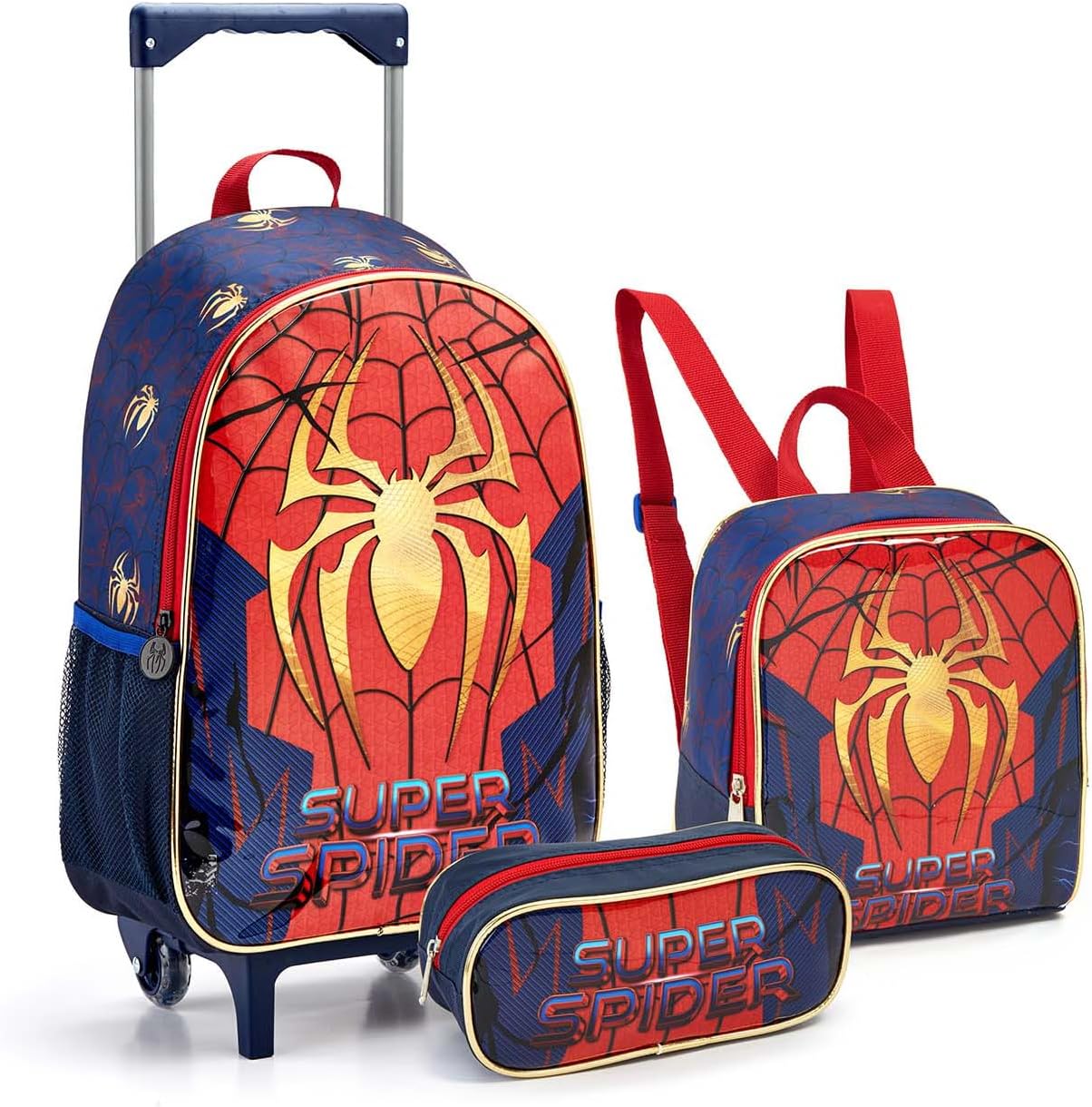 Mochila Escolar De Rodinha Infantil Masculina Homem Aranha Kit Bolsa Menino Kids Seanite Conjunto Mala Lancheira Térmica Estojo Spider Man