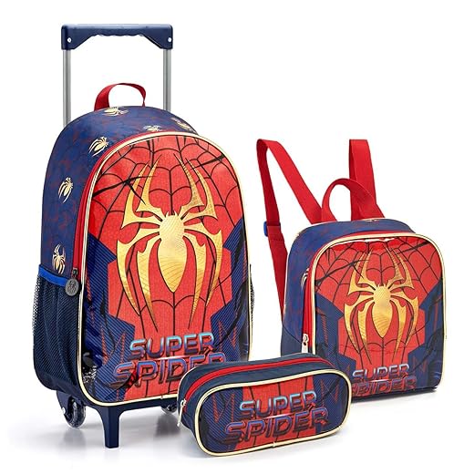 Mochila Escolar De Rodinha Infantil Masculina Homem Aranha Kit Bolsa Menino Kids Seanite Conjunto Mala Lancheira Térmica Estojo Spider Man