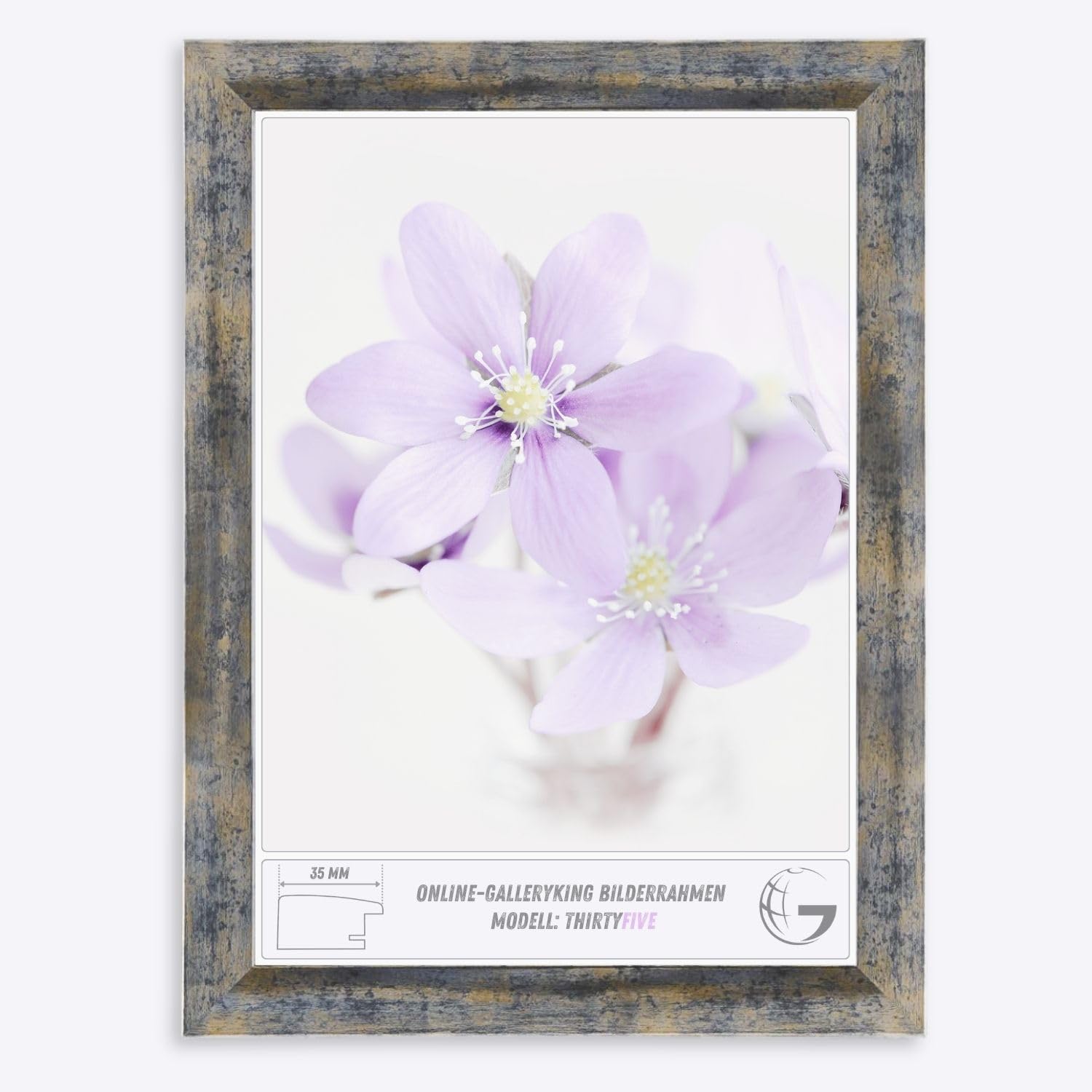 Online-GalleryKing Cornice Foto 70 x 125 cm Cornice per Poster Puzzle Collage di Foto Colore Blu Argento Oro in Vetro antiriflesso e Cornice in MDF da 35 mm