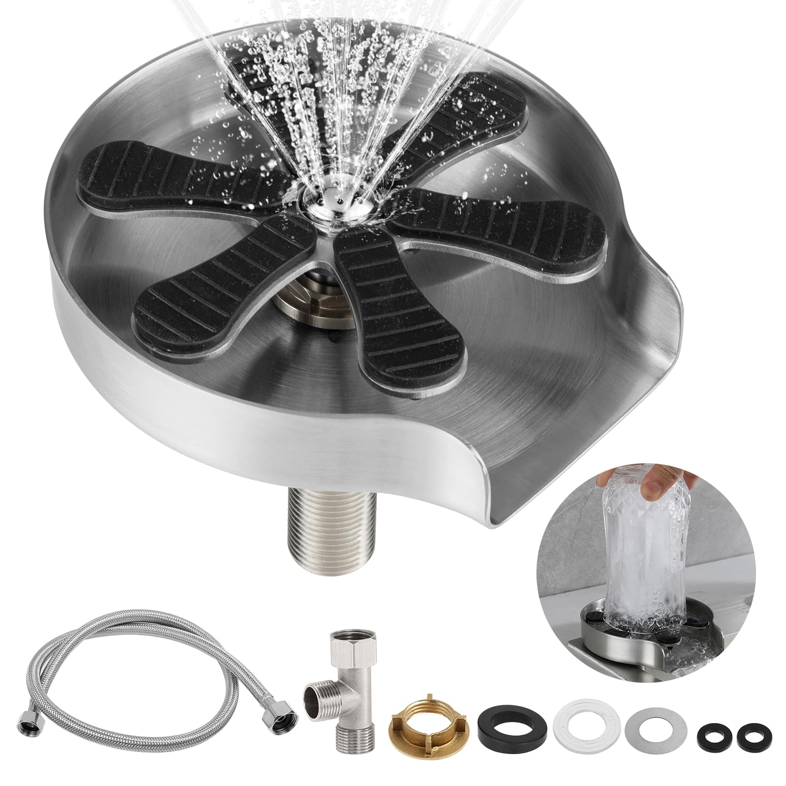 Lavavajillas de acero inoxidable, lavaplatos de cristal Dyna-Living automático, lavaplatos de cristal, lavaplatos de tazas, lavadoras de botellas, enjuagador de vidrio integrado para fregadero de