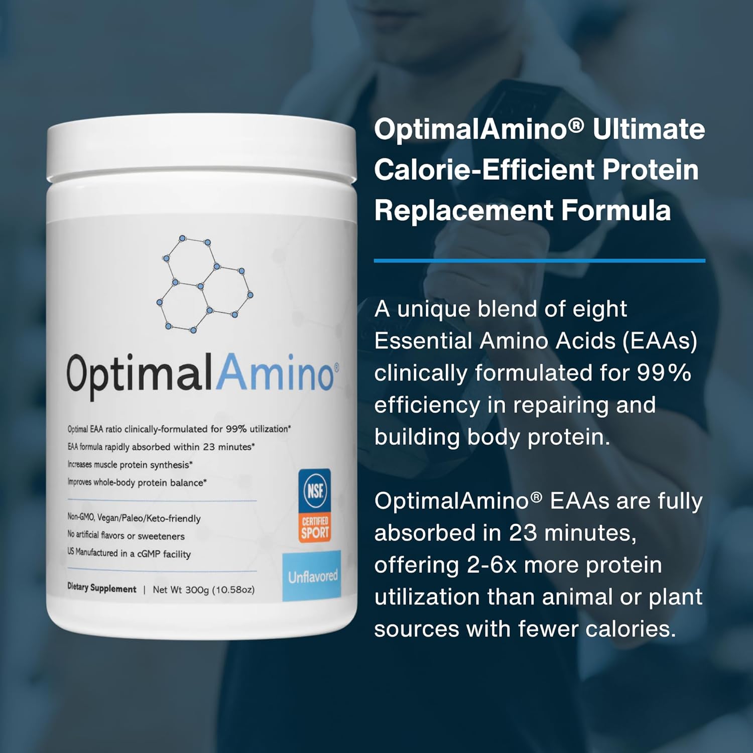 OptimalAmino Amino Acid Powder | 99% Utilized Essential Amino Acid (EAA) Supplement | Pre/Post Workout & Muscle Recovery | NSF for Sport Certified | Unflavored, Do It Yourself (DIY)
