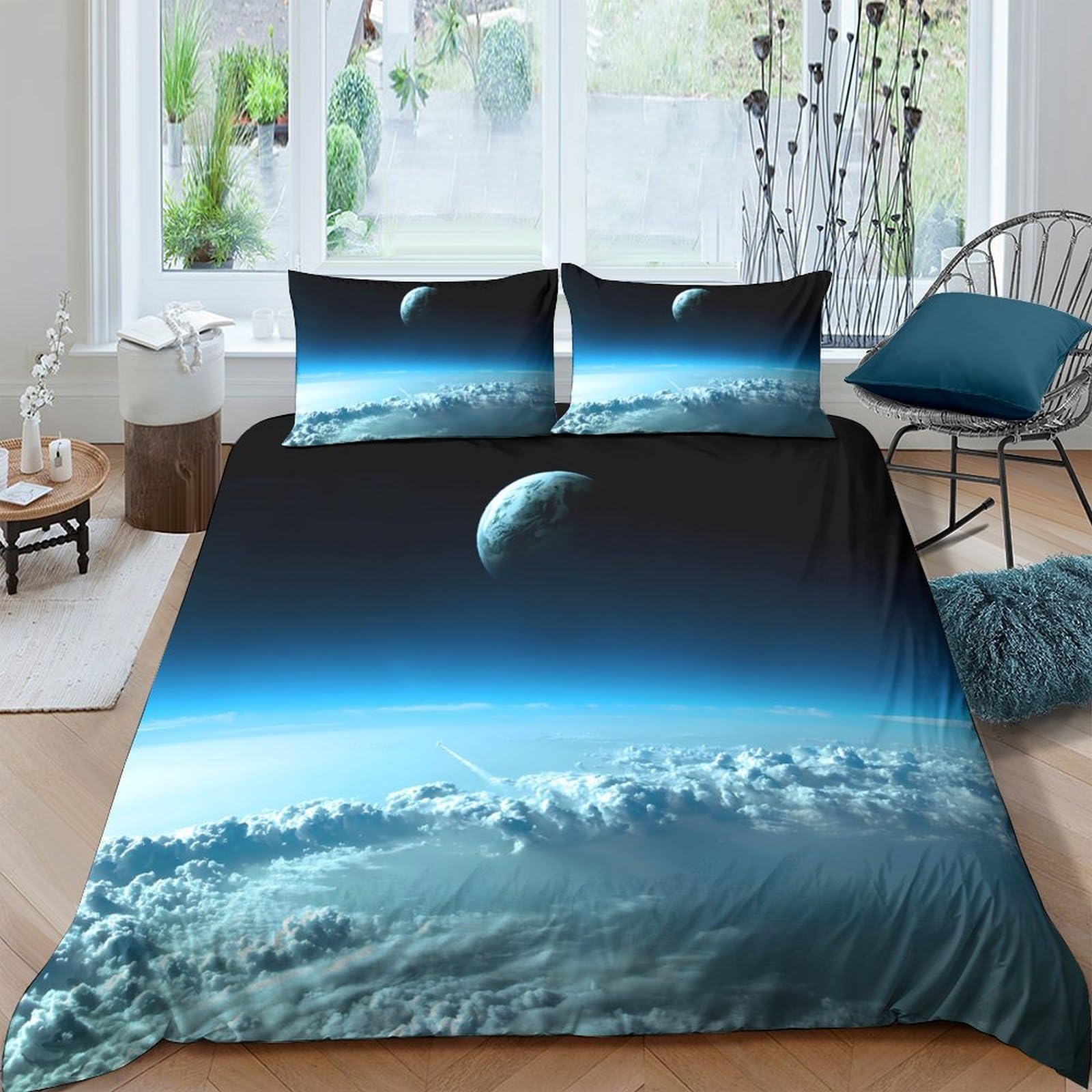 Ctjqhvkz Style-2 3D Printed Earth From Space Fitted Sheet Microfiber Breathable Lunar View Mattress Cover Bedroom Decor Single（135X200cm）