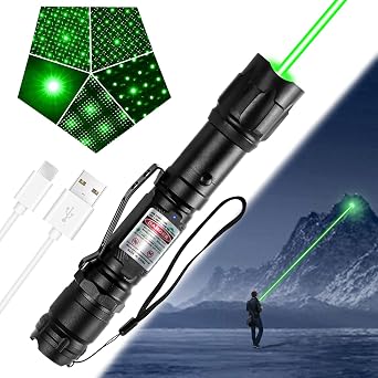 Green Light Flashlight Rechargeable, Long Range Adjustable Focus Tactical Flashlights, for Outdoor Use, TV/LED/LCD Screens, Astronomy, Construction, Hiking and Professional Presentations