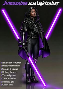 jvmusaber Lightsaber, Halloween Decoration 2-in-1 Metal Hilt Light Saber, 20 Colors Rechargeable Dueling Lightsabers with 4 FX Sound and Motion Sensors for Adult Theme Parties Cosplay Birthday Gifts