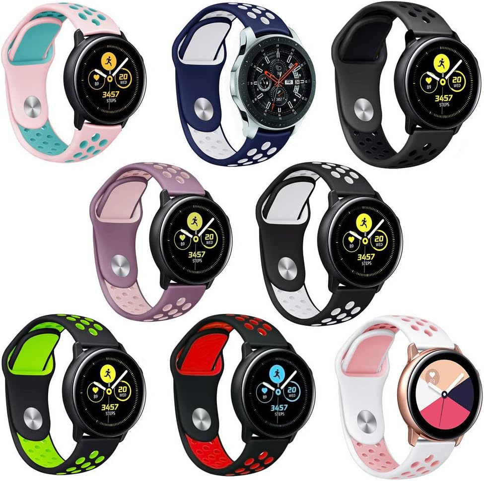 Seinit Soft Silicone Sport Band 20mm Replacement Strap Compatible with Samsung Galaxy Watch (42mm), Galaxy Watch Active2/Active (44mm/40mm) Smart Watch, 8-Pack