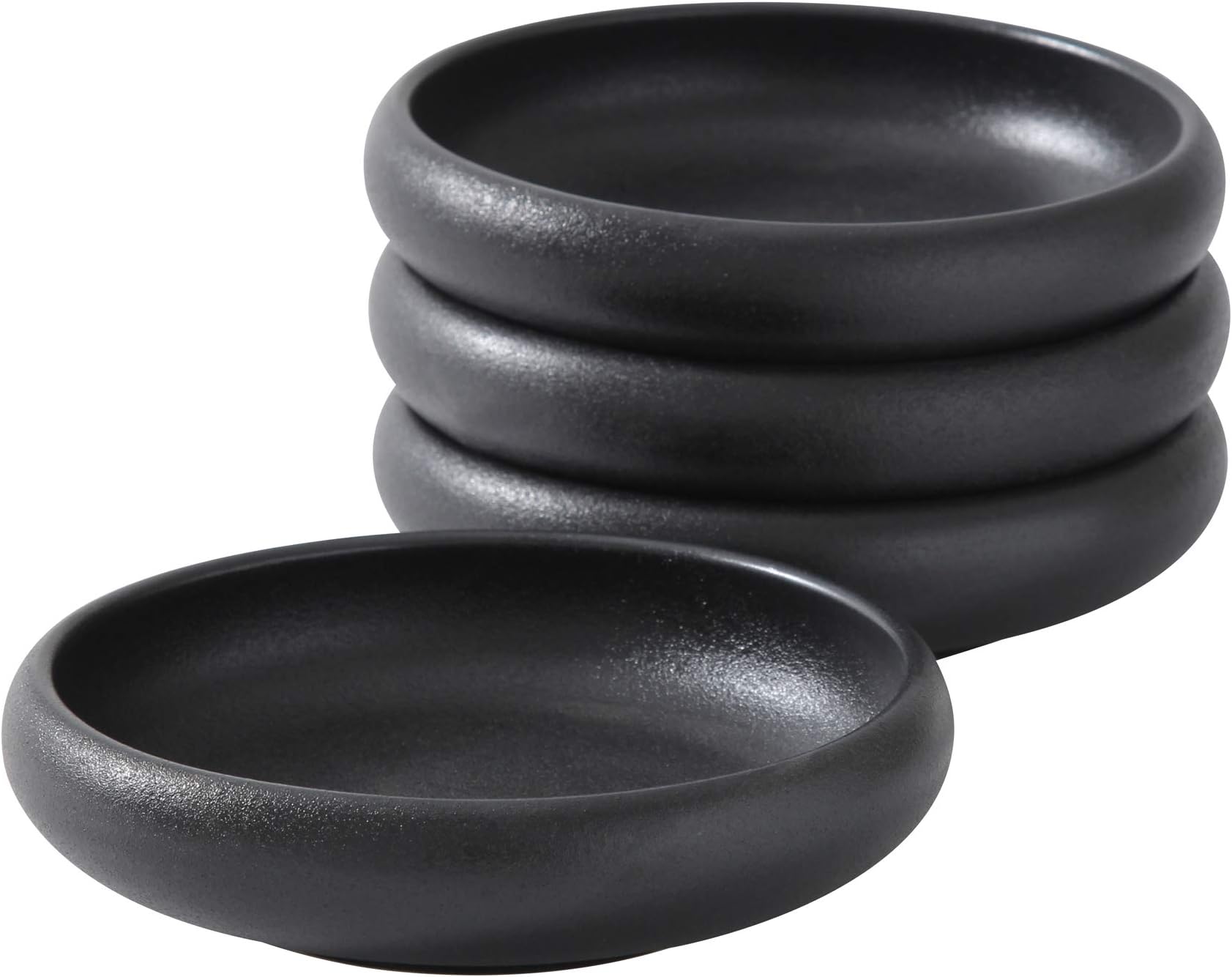 Uaral Japanese Salad Plate,Black Plates and Bowls Set,Stoneware Black Plate Set,Appetizer Plates Set of 4,5.5 inch,14 oz(Texture Matte)