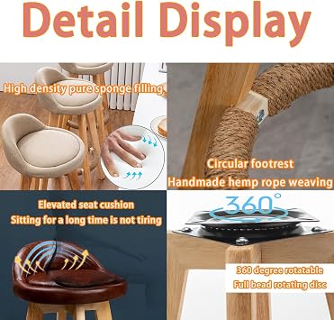 Rotating Bar Stool, 13 inch Counter Stools with Back, Counter Height Bar Stools, household solid wood high stool for Kitchen Home Bar,Grey,83cm [Energy Class A]