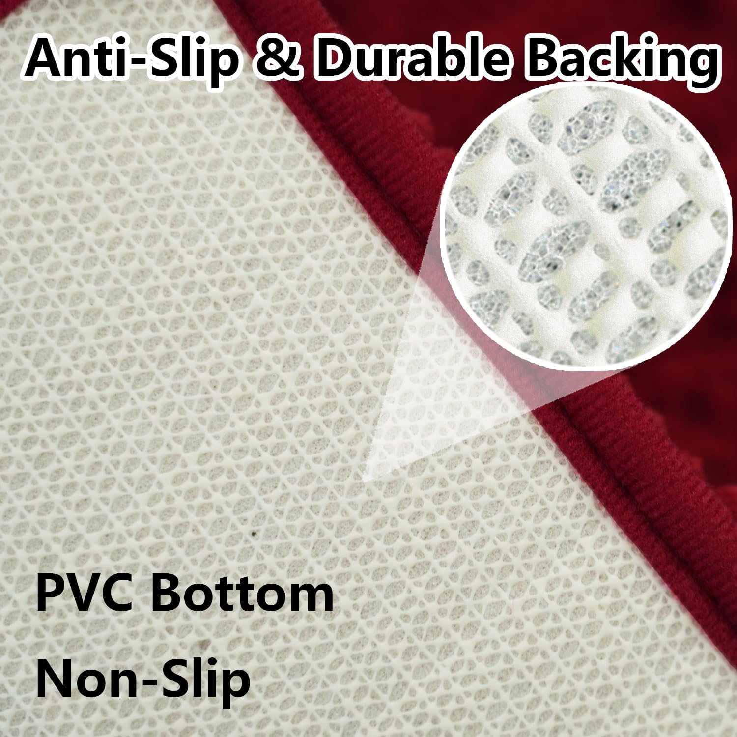 Bathroom Rugs Chenille 3-Piece Extra Soft and Absorbent Shag Bathroom Rugs, Machine Wash Mat, Strong PVC Non-Slip Underside, Plush Carpet Mats (Burgundy) - Image 7