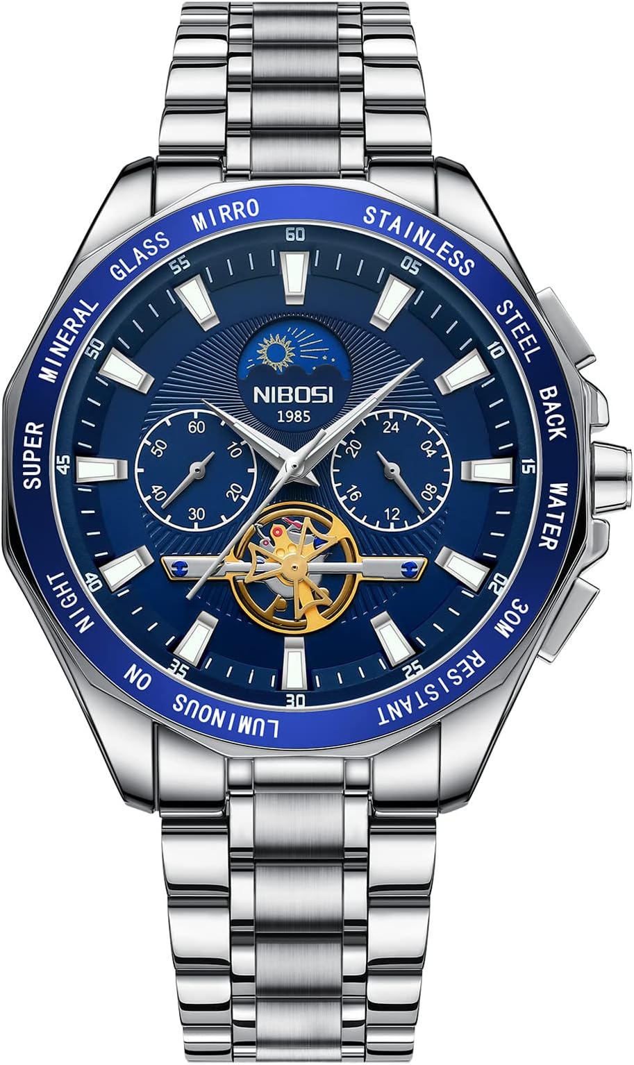 NIBOSIMen's Watches Analog Chronograph Quartz Gold Watches for Men Business Waterproof Military Stainless Steel Wrist Watches Date Calendar