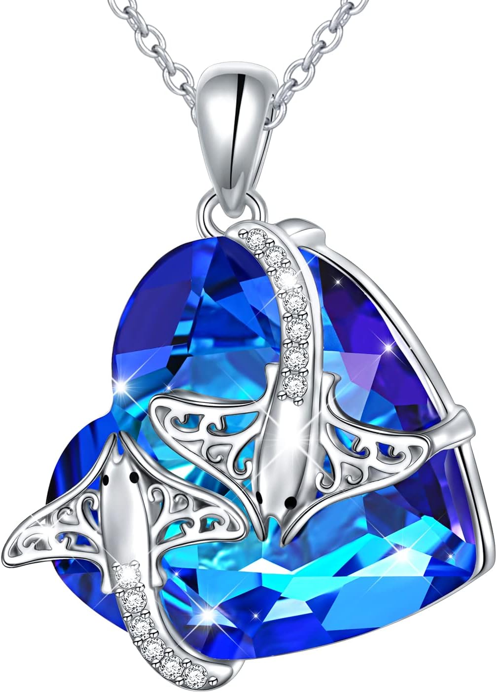 Ladytree Stingray/Turtle/Whale Gifts Sterling Silver Whale/Manta Ray/Sea Turtle Crystal/Abalone Shell Necklace Ocean Animal Jewelry Birthday Christmas Gifts for Women Mother Wife Sister Fiancéé