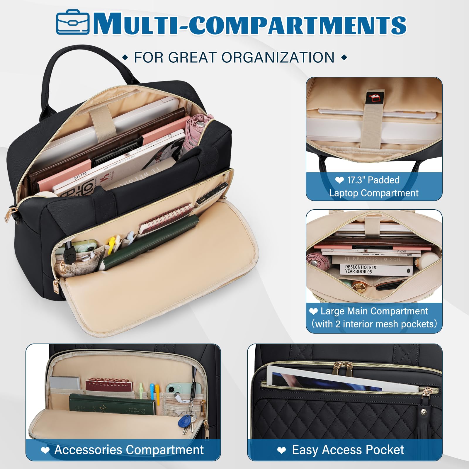 RAINSMORE Sacoche pour Ordinateur Portable 17 Pouces Sac Travail Femme