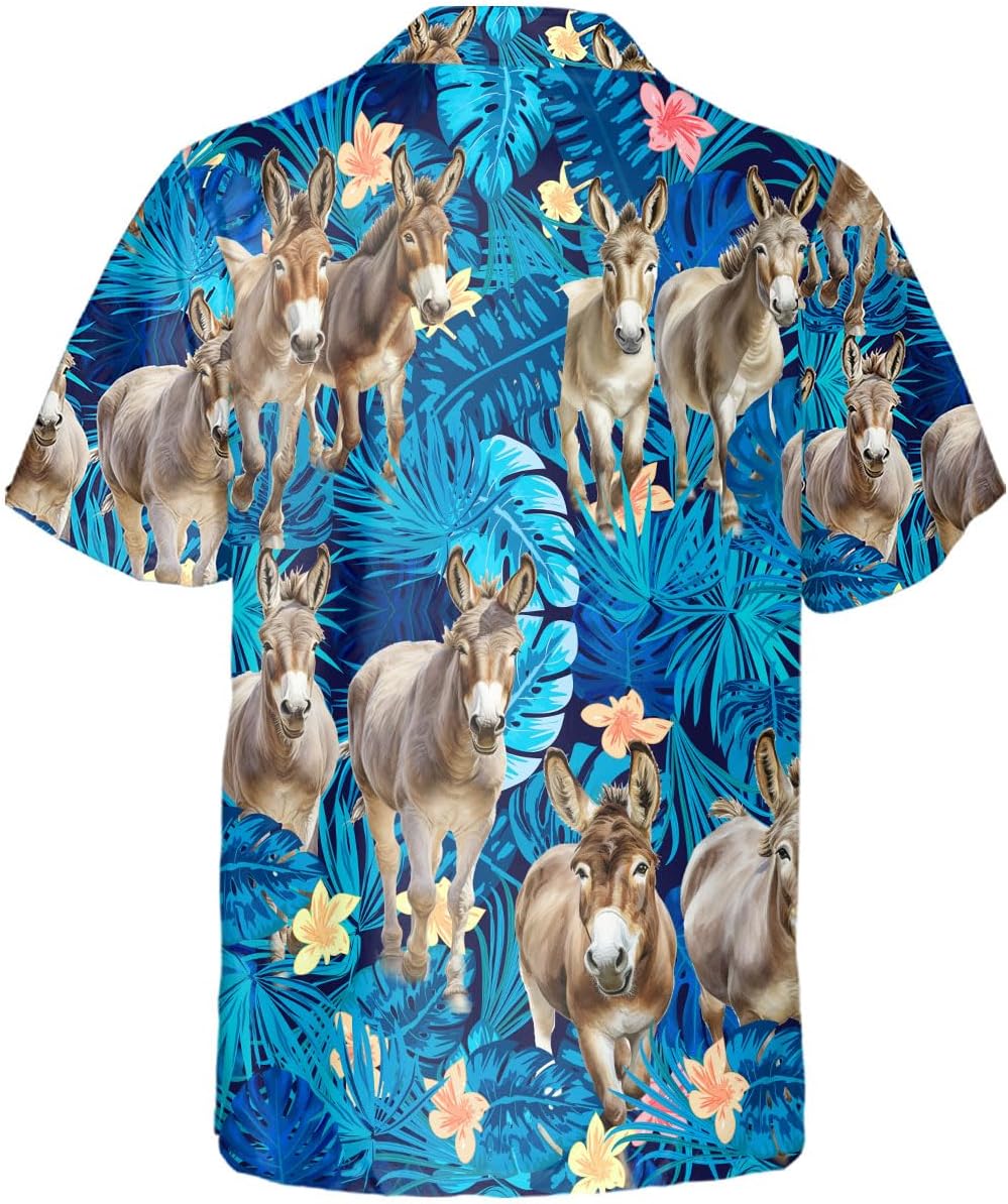 Donkeys Hawaiian Shirt for Men Funny - Hawaiian Shirts Short Sleeve - Mens Button Down Shirt Gifts for Animal Lovers