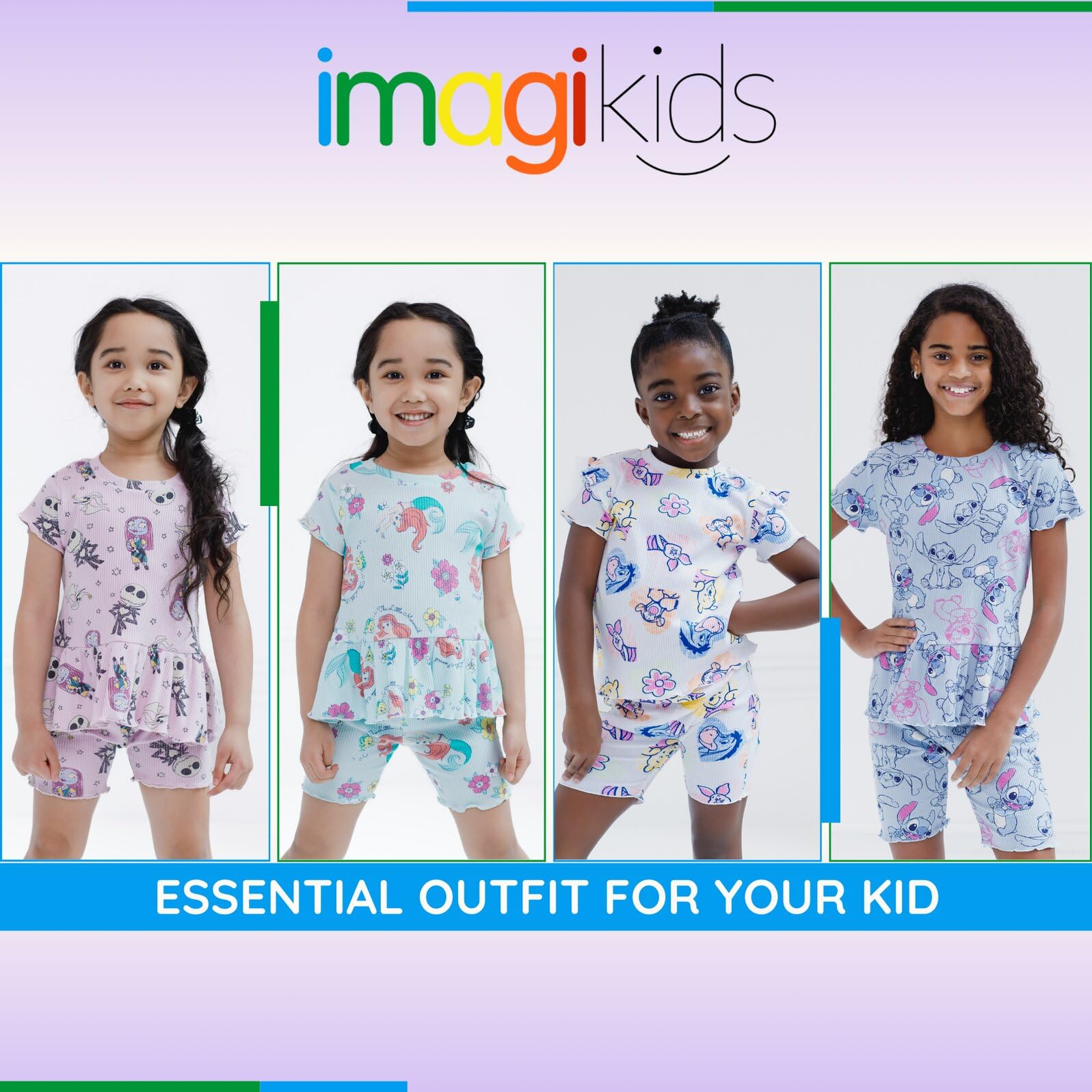 Disney Conjunto de camiseta y pantalones cortos de ciclismo acanalados, tallas desde recién nacidos hasta niños grandes (0 – 3 meses – 14 – 16)