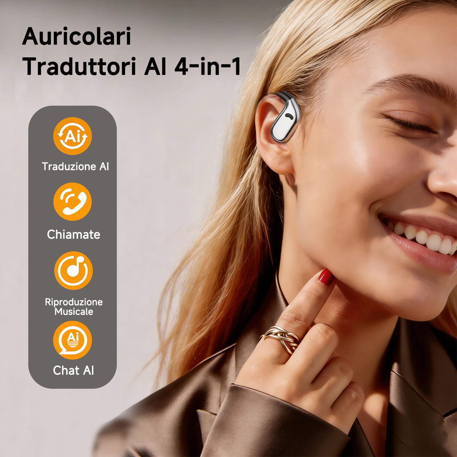 Auricolari traduttori con IA in tempo reale: dispositivo di traduzione 3 in 1 con 144 lingue, traduttore italiano-inglese, auricolari traduttori a orecchio aperto per viaggi e apprendimento