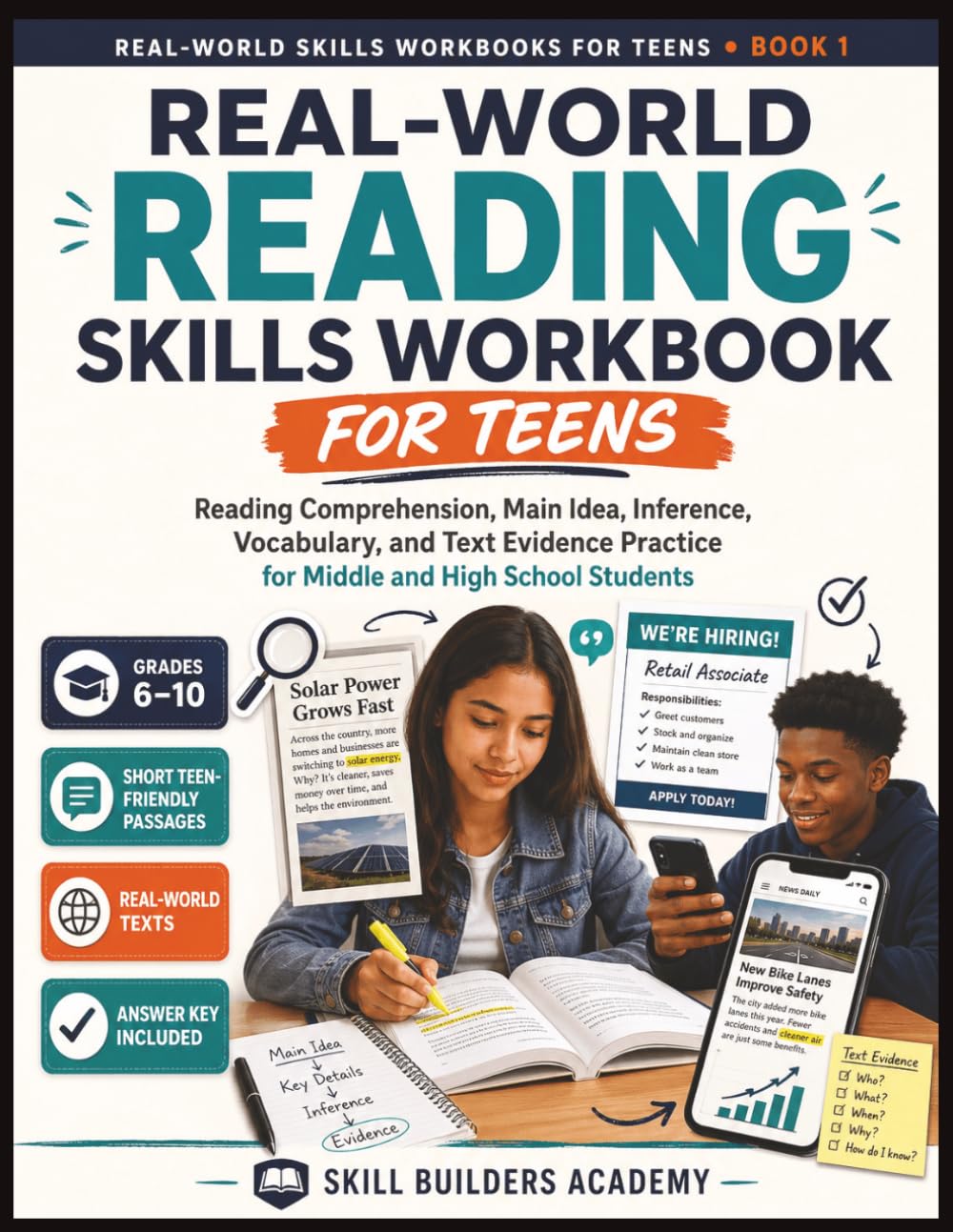 Real-World Reading Skills Workbook for Teens: Short Passages, Reading Comprehension, Main Idea, Inference, Vocabulary, Text Evidence, and Real-World ... Practice for Middle and High School Students