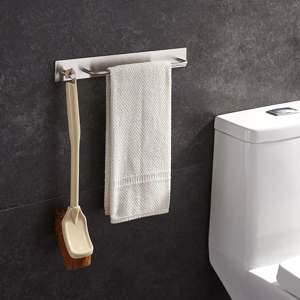Labkiss 3M Self Adhesive Towel Bar with Hook, Wall Mounted Stainless Steel Face Hand Towel Holder for Bathroom Toilet Shower Kitchen Sink Storage Organizer Hanger, NO Drill, Heavy Duty, Brushed Finish