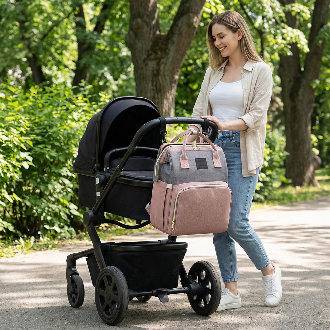 TEENY TRAVELER - Diaper Bag, Baby Changing Bags, Baby Bag for Mum with Portable Changings Mat, Stroller Straps, Multiple Pockets Nappy Changing Backpacks, Babys Essentials for Newborn (#B) — view 7