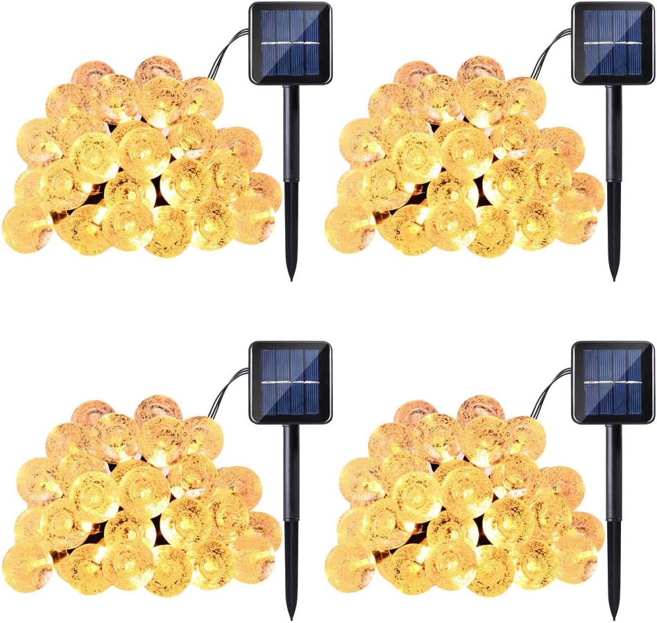 Qedertek Globe Outdoor Solar String Lights, 19.7ft 30 LED Solar Globe LightsOutdoor for Home, Patio, Lawn, Garden, Party and Holiday Decoration (4Pack, Warm White)