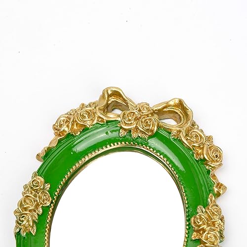 Miniatura 3 de Nerien Espejo de Mano de Tocador Espejo de Maquillaje de Viaje Princesa Espejo Cosmético de Metal Portátil Ovalado con Rosas en Relieve Espejos