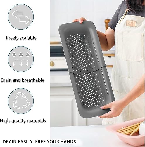 Vista 4 de Coladores y escurridores plegables para fregadero, cesta extensible de plástico para frutas y verduras, cesta escurridor para cocina