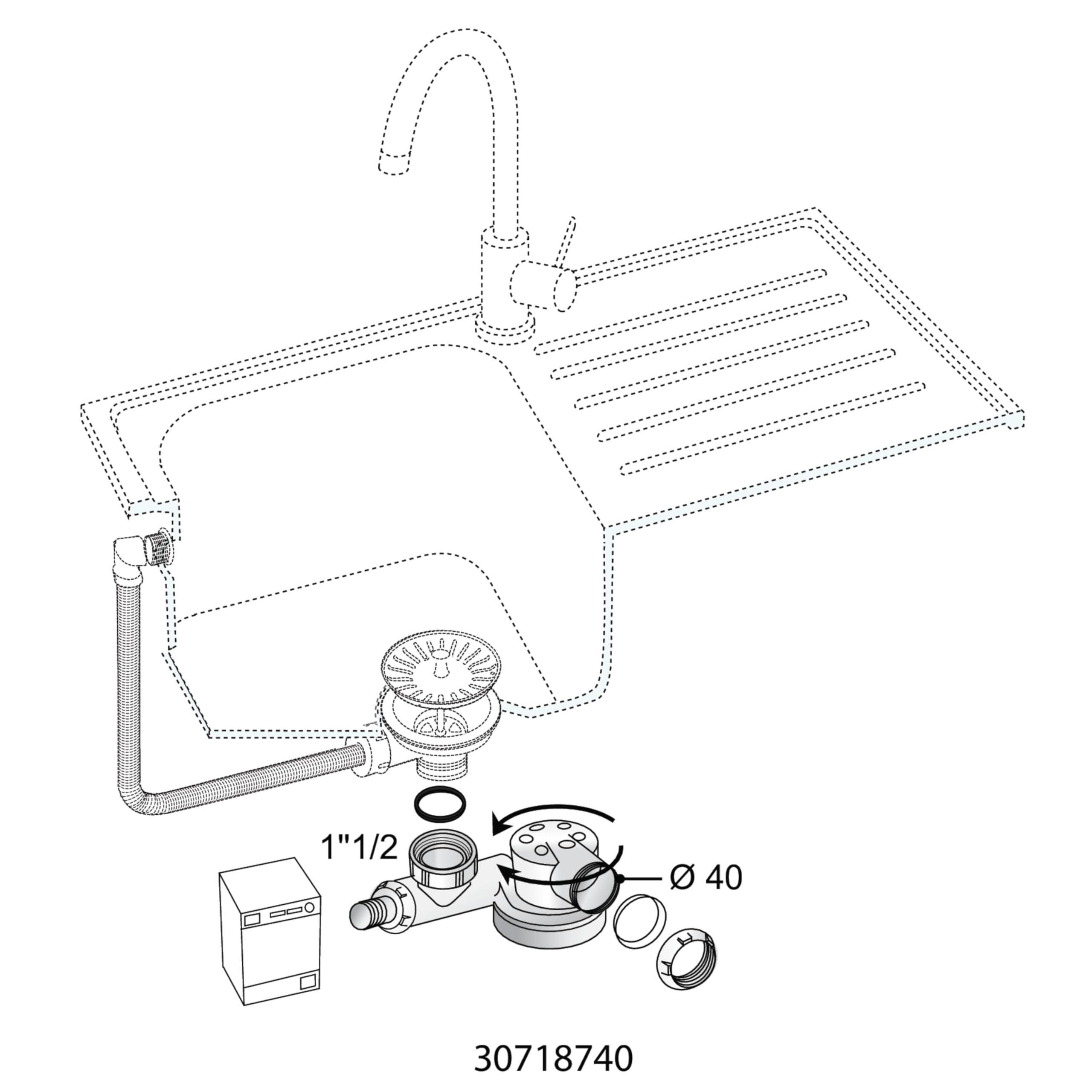 Wirquin 30724276 - Sifone lavello salvaspazio Ø40 spazio con protezione dell'acqua 50 mm, bianco