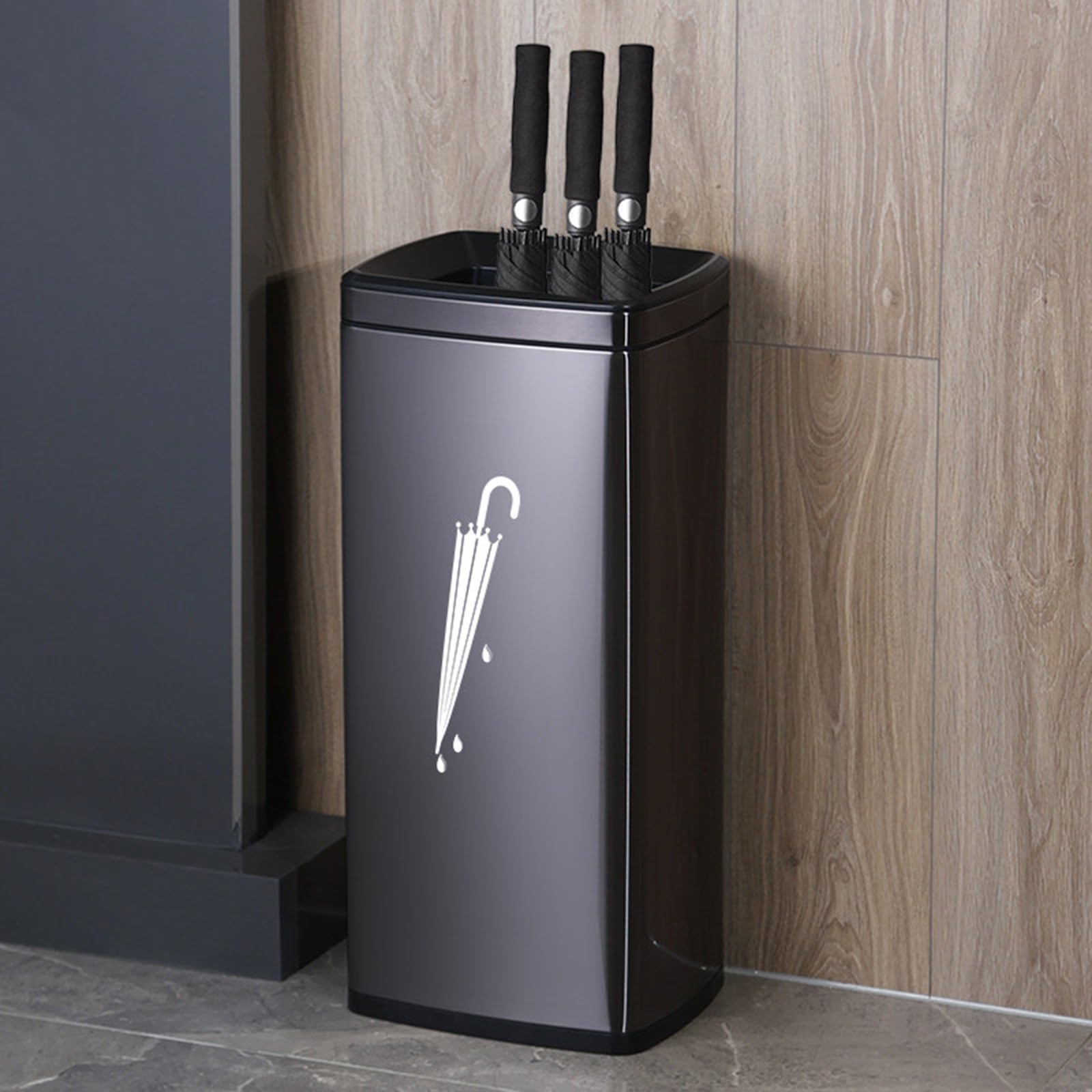 Elegante portaombrelli in metallo nero – design quadrato alto con separazione interna ed esterna per casa e ufficio organizzazione ingresso