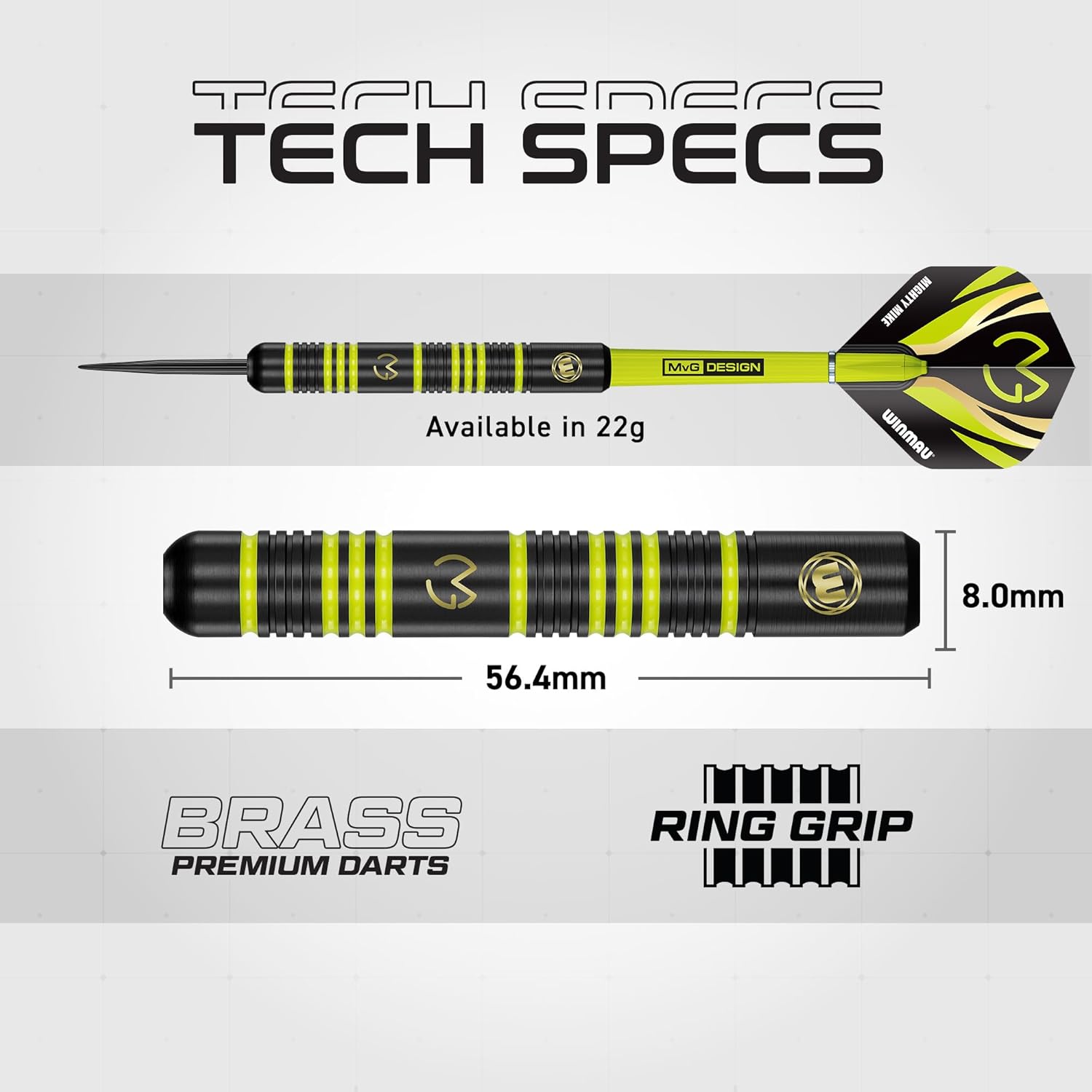 Winmau Darts Michael 'MvG' Van Gerwen Vs Simon 'The Wizard' Whitlock | Twin Set | 22g Steeltip Brass Darts Set with Flights and Shafts (Stems)