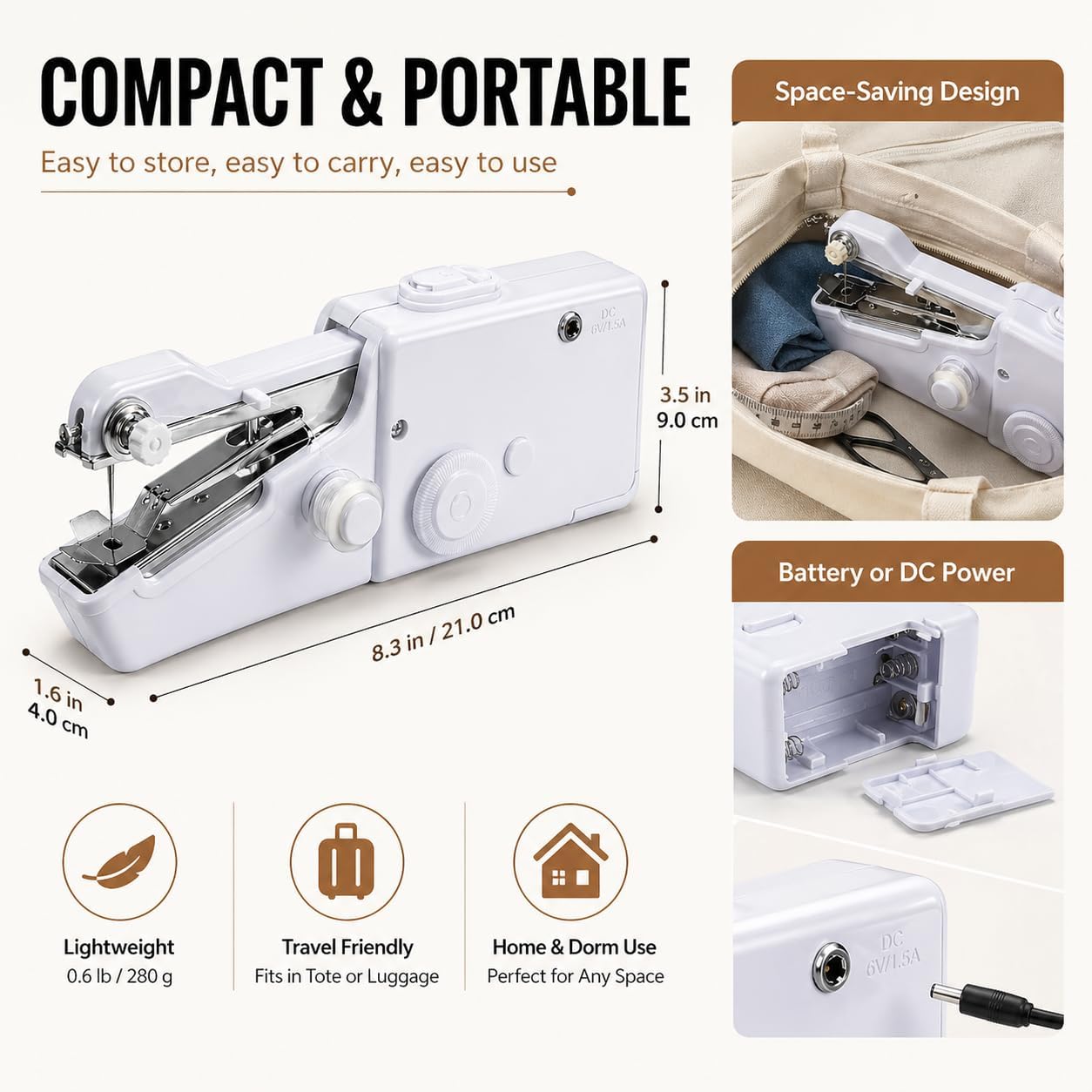 AMYJOY Mini Handheld Sewing Machine for Beginners, Portable Cordless Sewing Machine with Complete Sewing Kit, Battery Operated Stitch Tool for Clothing Repair, DIY Craft, Home & Travel Use –White