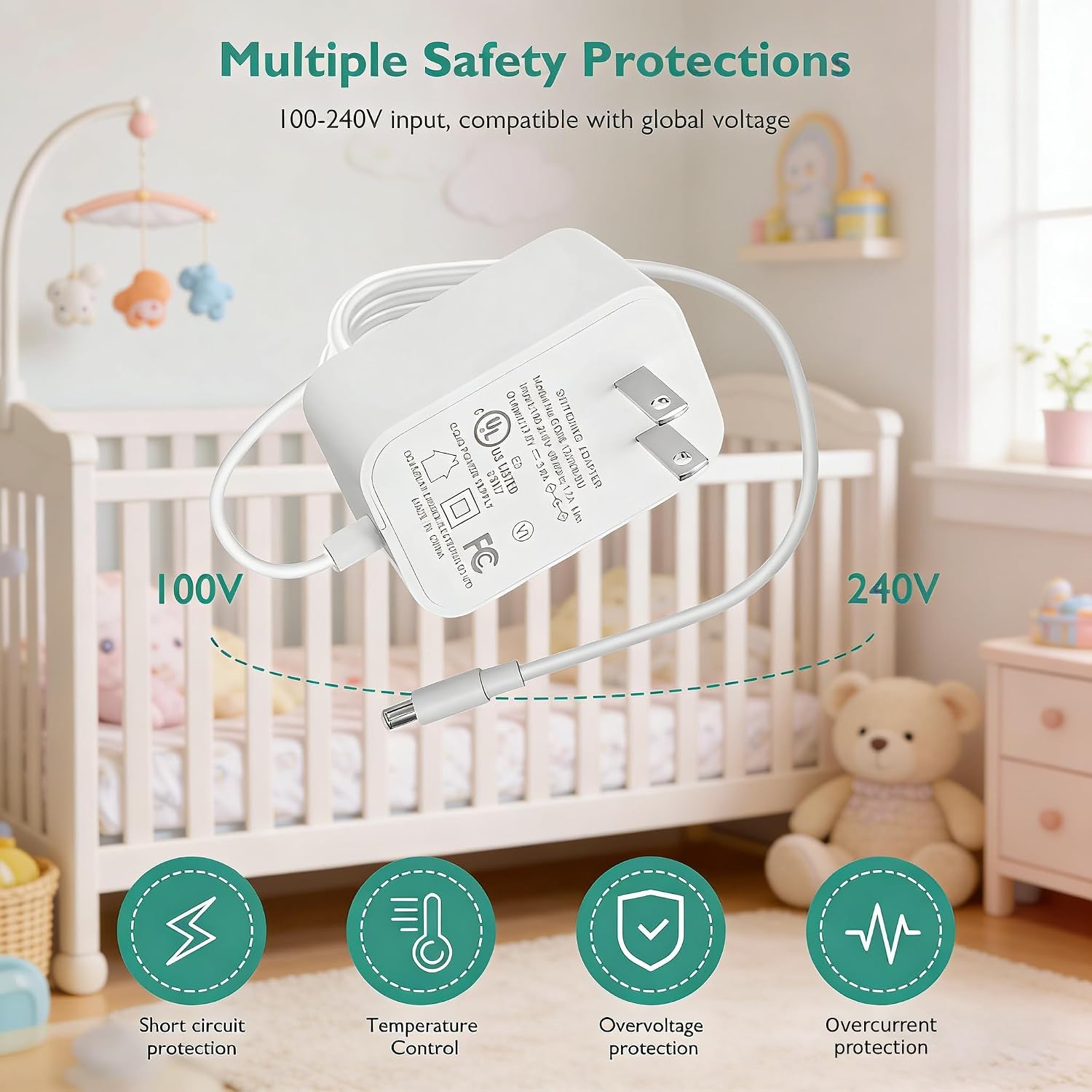 Charger Compatible with Graco Soothe My Way,EveryWay Soother Baby Swing | Replacement Adapter for Graco Swings,NOT for Sense 2 SOOTH,Sense to Smooth,Slim Swing Power Supply,12V,6.5 FT Cable,Whiter