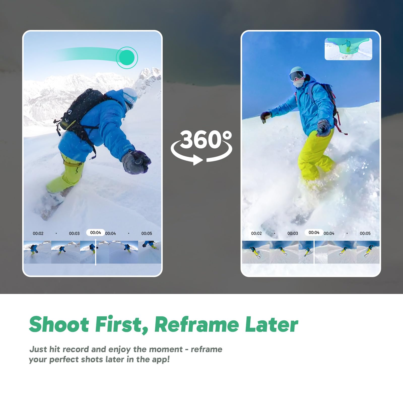 AKASO 360° Action Cam Creator-Set - 5.7K 72MP 360 Grad Actionkamera Duale 1/2" 48MP Sensoren, 2.29'' Touchscreen, Unsichtbarer Selfie Stick, 360° Horizon Lock und AI-Verfolgung