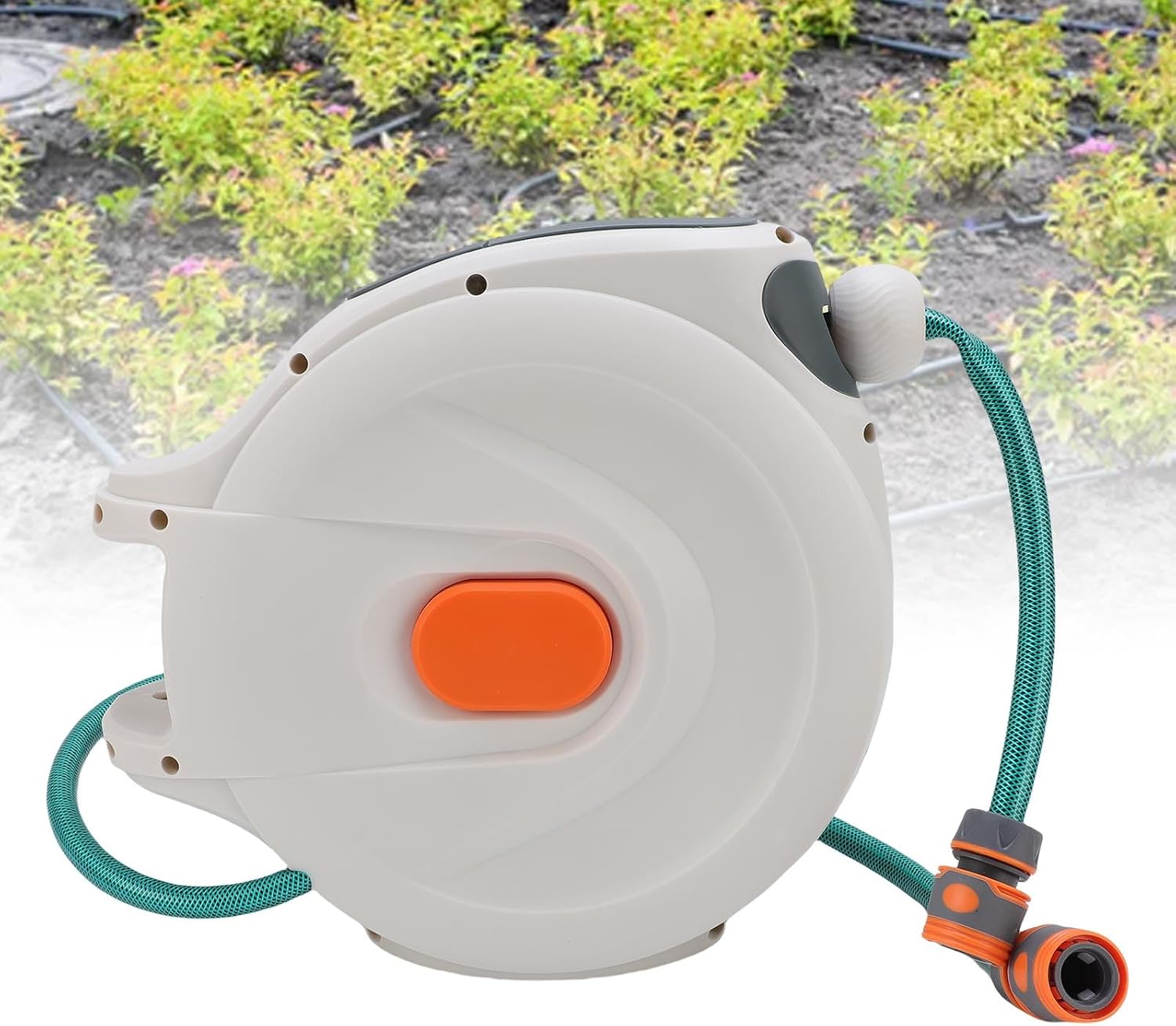 Garden Hose Reel Auto Rewind Retractable Any Length Lock Water Hose Reel with High Pressure Sprayer for Washing Car Cleaning Gardening Outdoor Use Plastic 340x160x310mm (10m / 32.8ft)