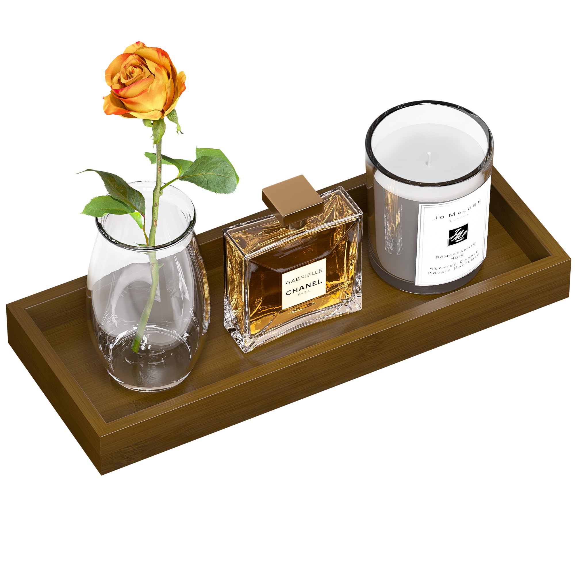 ZHWS Bathroom Vanity Tray for Toilet Tank, Perfume, Jewelry, Candle, Makeup, Decorative Tray, Kitchen Tray Counter Organizer for Soap Dispenser, Coffee Table Brown 11.3”L x 4.4”W x 1.14”H